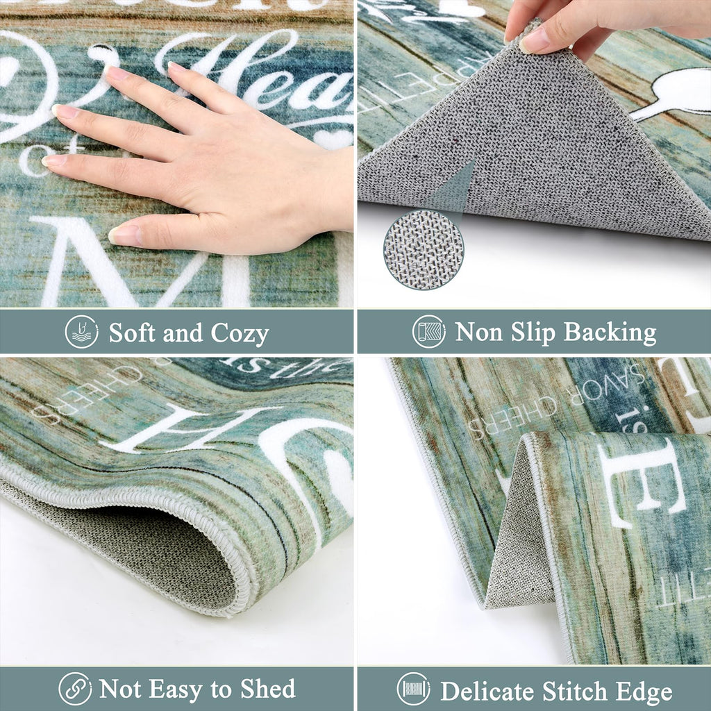 Vaukki Boho Kitchen Rug Sets 3 Pieces, Washable Kitchen Mats for Floor, Non Slip Soft Kitchen Area Rug Floor Mat for Kitchen, Laundry Room and Hallway (Grey and Beige, 20''x32''+20''x47''+20''x59'')
