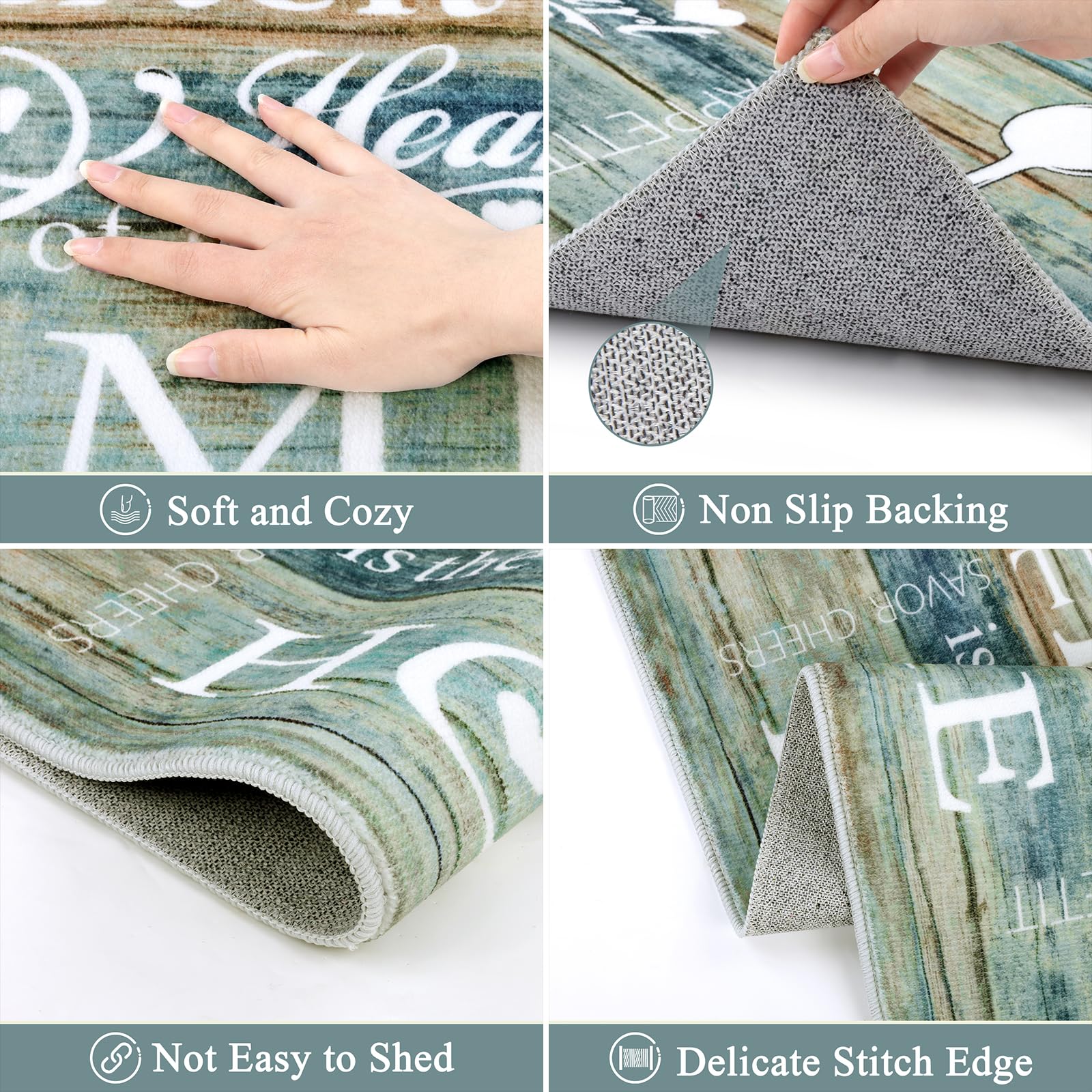 Vaukki Boho Kitchen Rug Sets 3 Pieces, Washable Kitchen Mats for Floor, Non Slip Soft Kitchen Area Rug Floor Mat for Kitchen, Laundry Room and Hallway (Grey and Beige, 20''x32''+20''x47''+20''x59'')