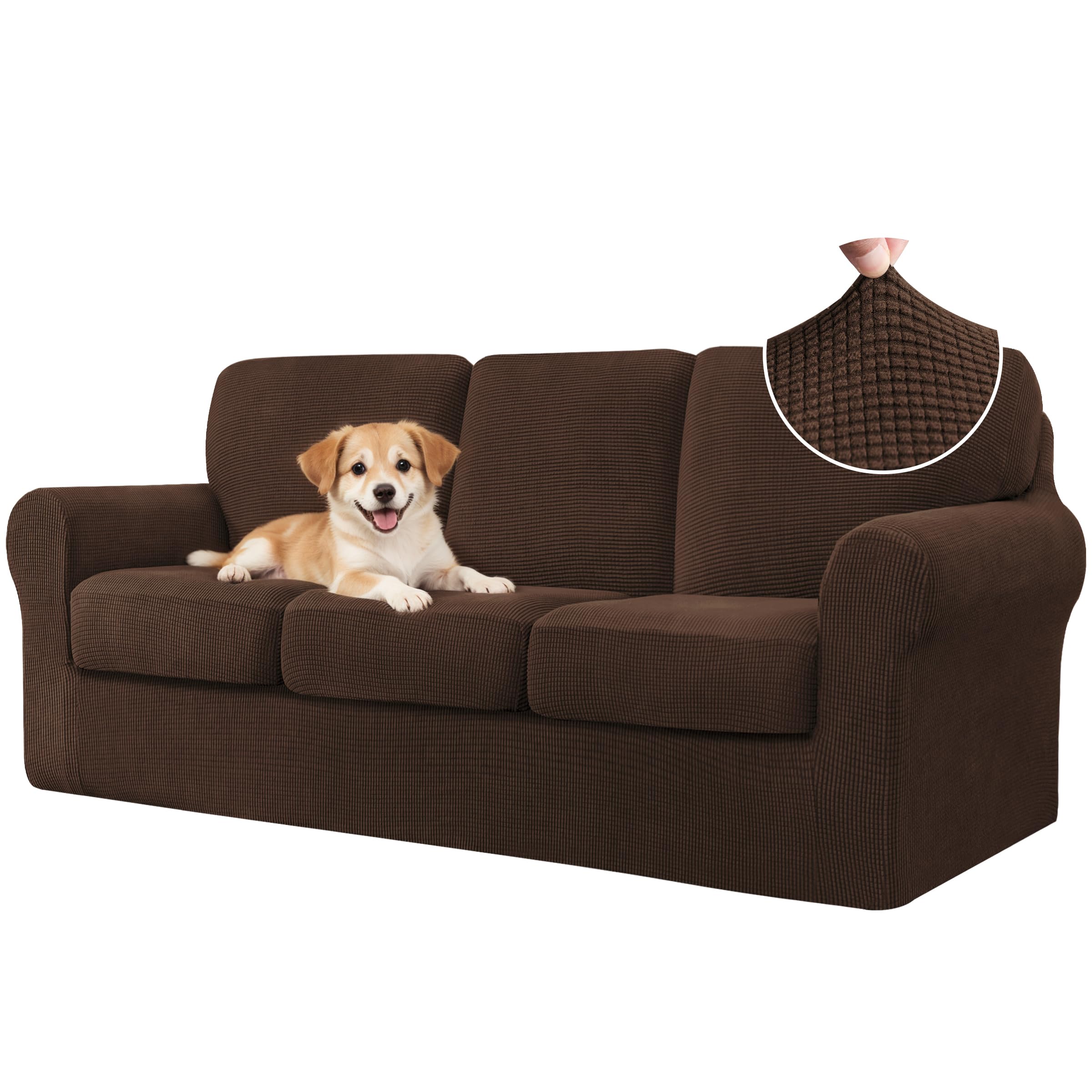 CHUN YI 7 Piece Couch Covers Sofa Covers Washable, Stretch Sofa Slipcovers for 3 Cushion Couch with Seperate Backrest and Cushion Covers, Anti Slip Furniture Protector for Dogs Pets (Large, Grey)