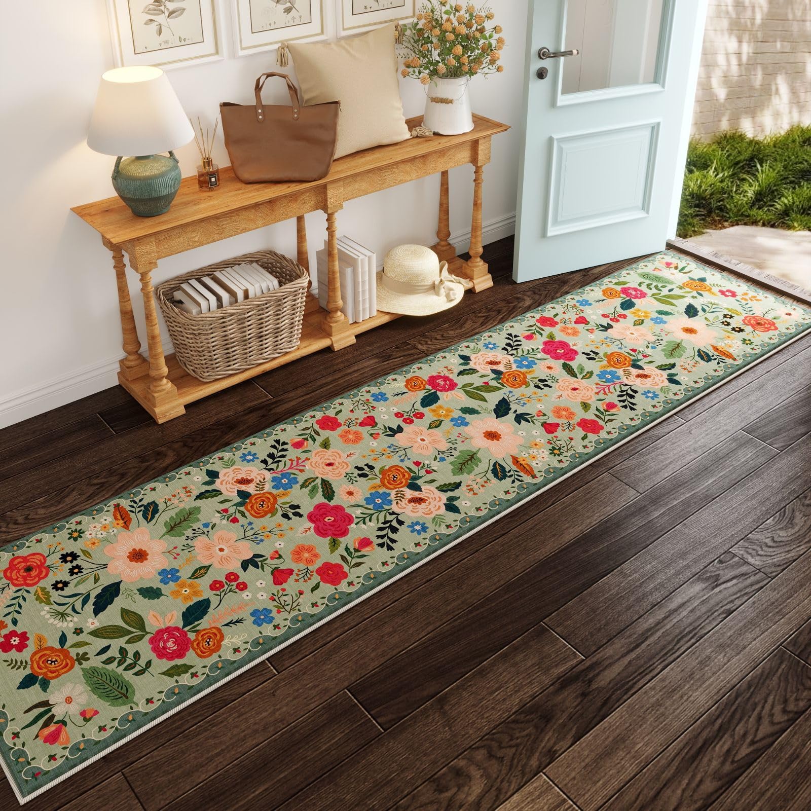 Rugcomf Area Rugs 8x10 Rug for Living Room Clearance Washable Boho Area Rug Non Slip Floral Vintage Low Pile Large Rug for Living Room, Bedroom, Farmhouse, Dining Room, Kids Playroom(Black)