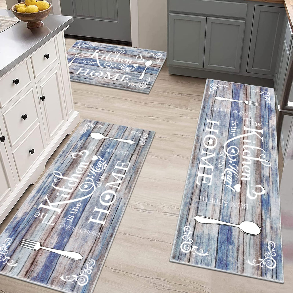 Vaukki Boho Kitchen Rug Sets 3 Pieces, Washable Kitchen Mats for Floor, Non Slip Soft Kitchen Area Rug Floor Mat for Kitchen, Laundry Room and Hallway (Grey and Beige, 20''x32''+20''x47''+20''x59'')