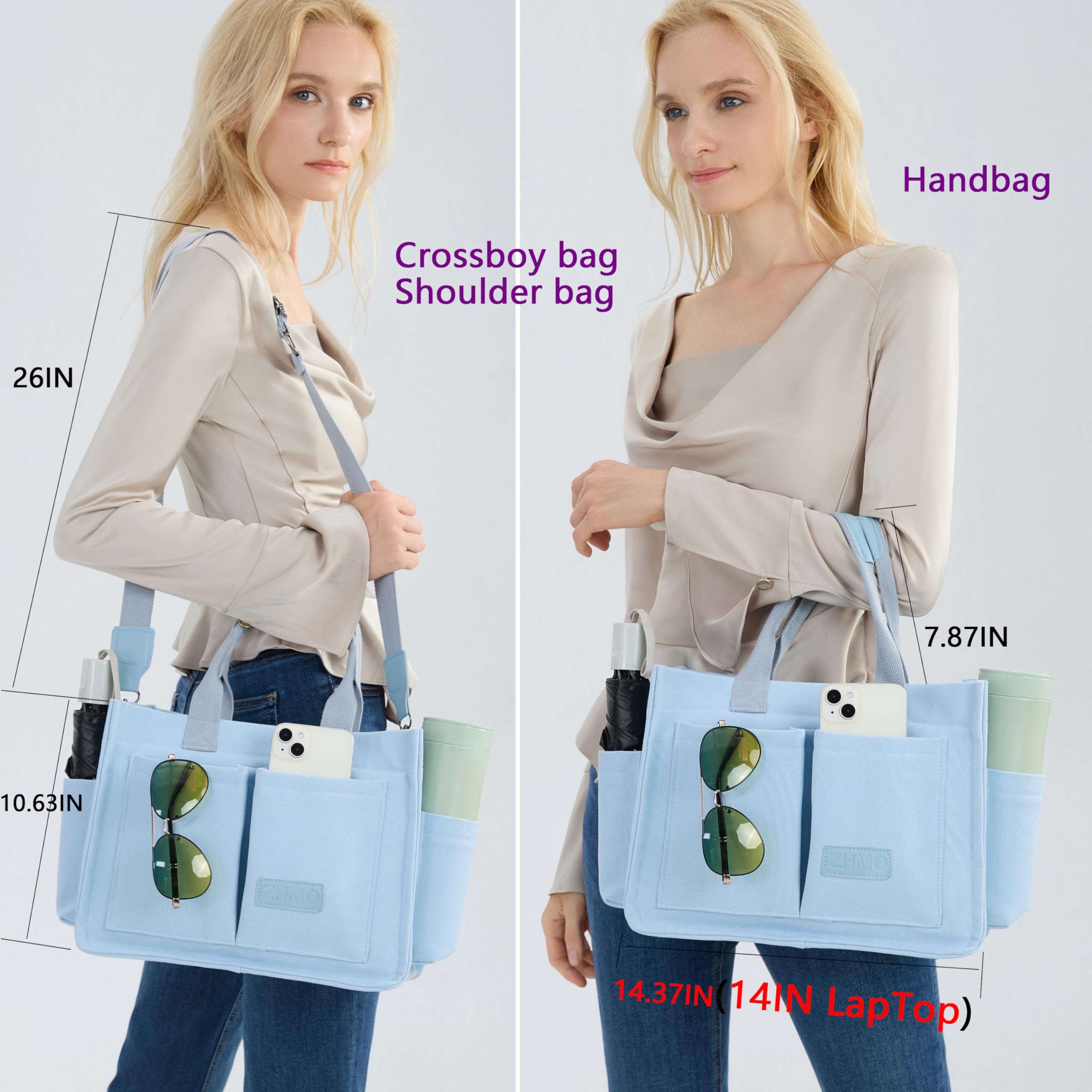 ZHMO Canvas Tote Bag for Women,Women's Bags Crossbody Bags Work Laptop Tote Bag Large Handbags Purse for Travel Nurse Teacher