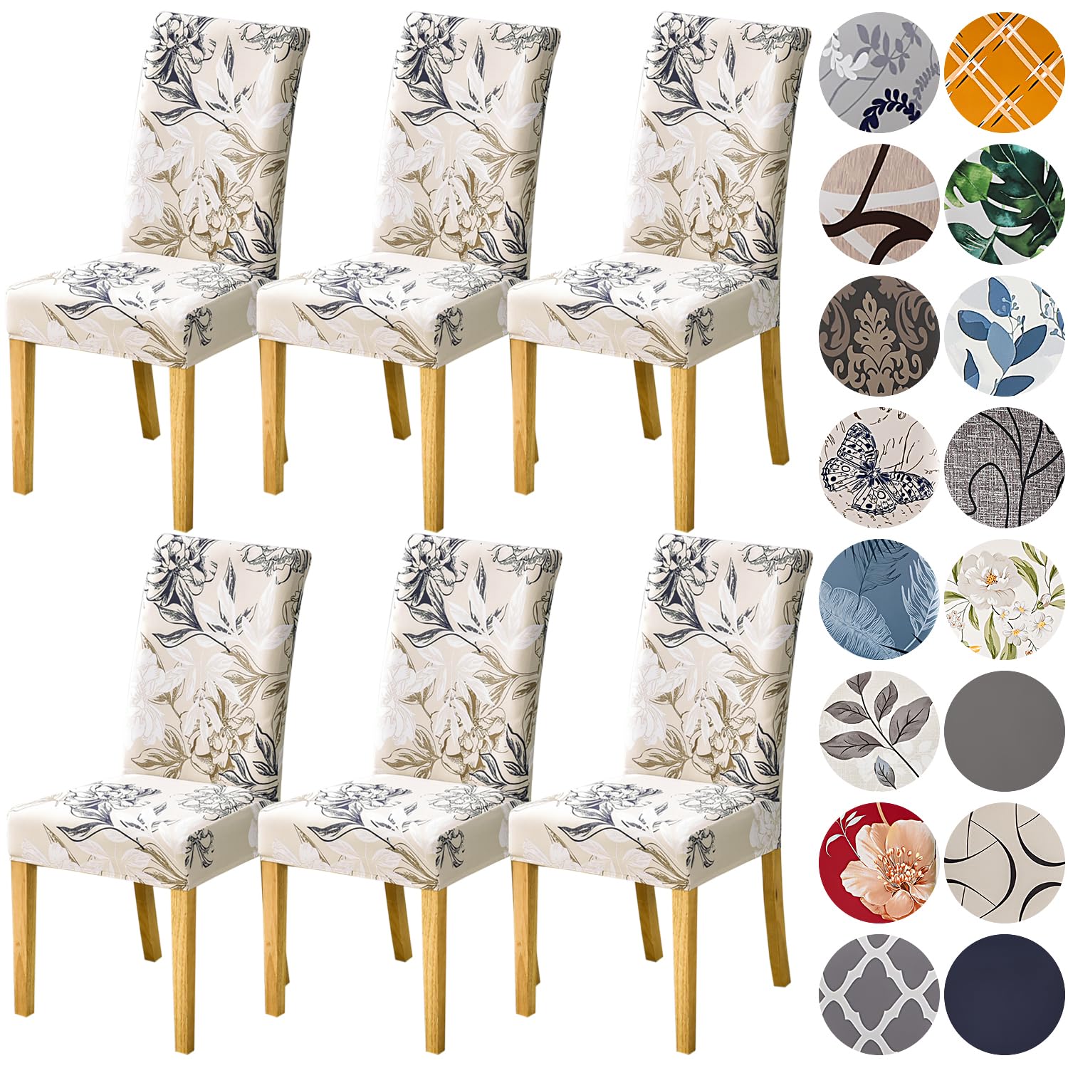 HZDHCLH 6 Pack Chair Covers for Dining Room,Soft Spandex Removable Washable Anti-dust Seat Slipcover, Protector for Hotel,Office,Ceremony,Banquet Wedding Party(Beige, Set of 6)