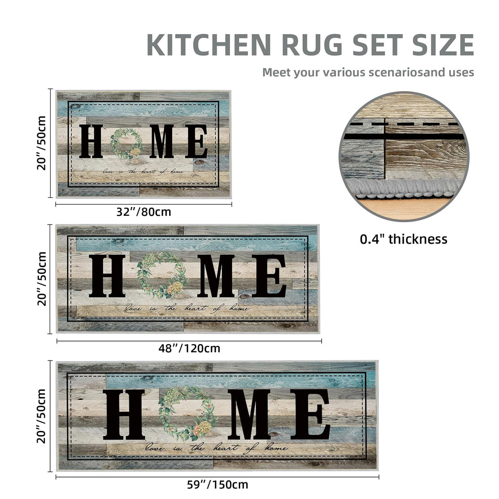 Tritard 100% Non Slip Kitchen Mats for Floor Washable Kitchen Rugs Sets of 3 Farmhouse Kitchen Runner Rug Soft Rustic Kitchen Floor Carpet for Hallway, Laundry, Sink, Office, Brown