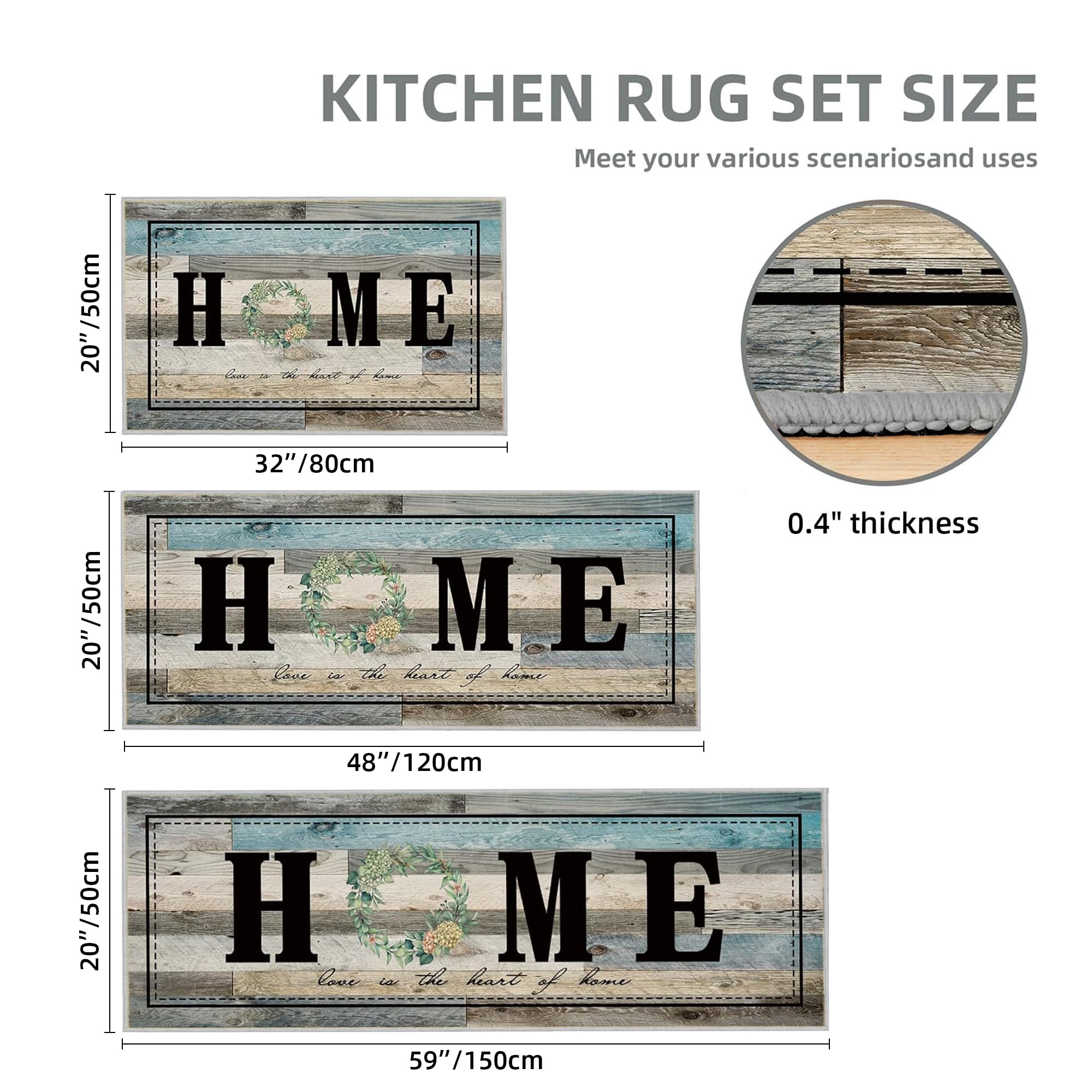 Tritard 100% Non Slip Kitchen Mats for Floor Washable Kitchen Rugs Sets of 3 Farmhouse Kitchen Runner Rug Soft Rustic Kitchen Floor Carpet for Hallway, Laundry, Sink, Office, Brown