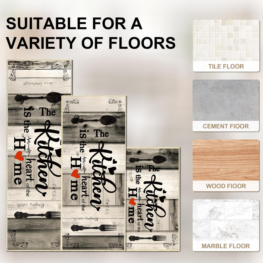 Tritard 100% Non Slip Kitchen Mats for Floor Washable Kitchen Rugs Sets of 3 Farmhouse Kitchen Runner Rug Soft Rustic Kitchen Floor Carpet for Hallway, Laundry, Sink, Office, Brown
