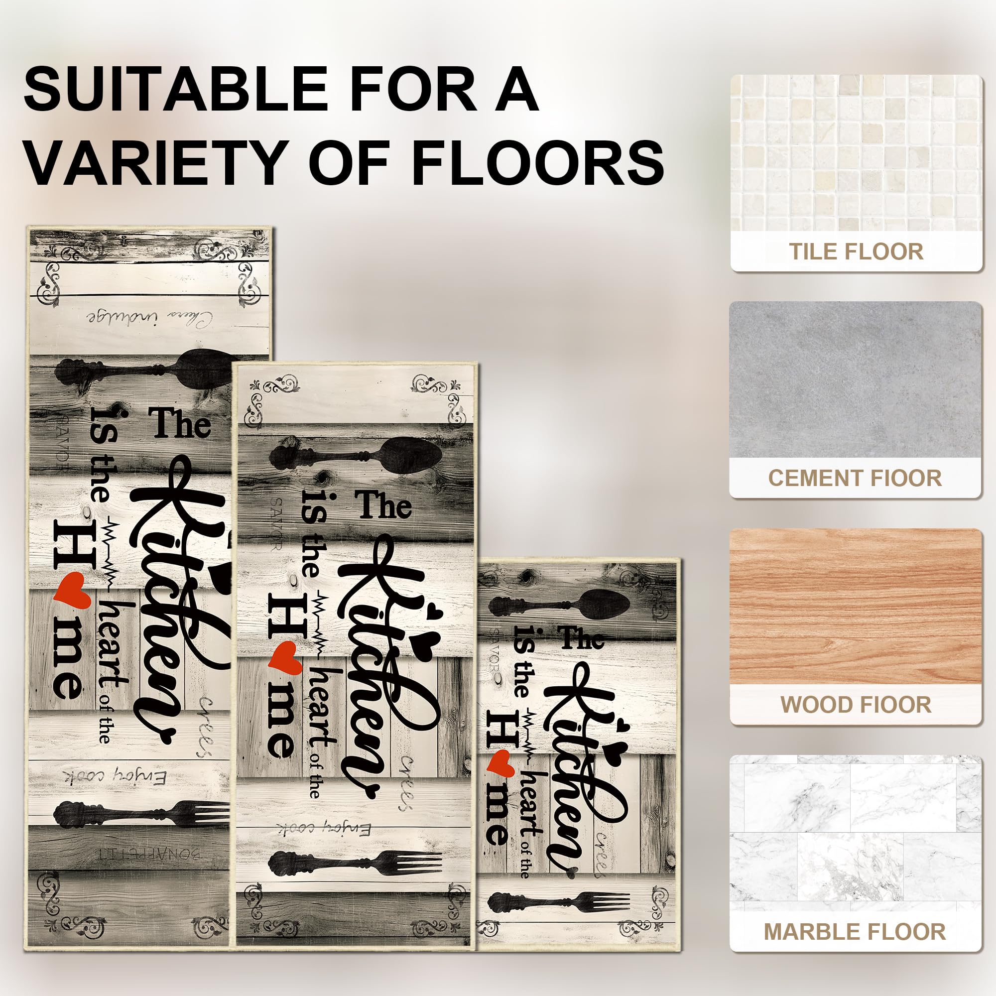 Tritard 100% Non Slip Kitchen Mats for Floor Washable Kitchen Rugs Sets of 3 Farmhouse Kitchen Runner Rug Soft Rustic Kitchen Floor Carpet for Hallway, Laundry, Sink, Office, Brown