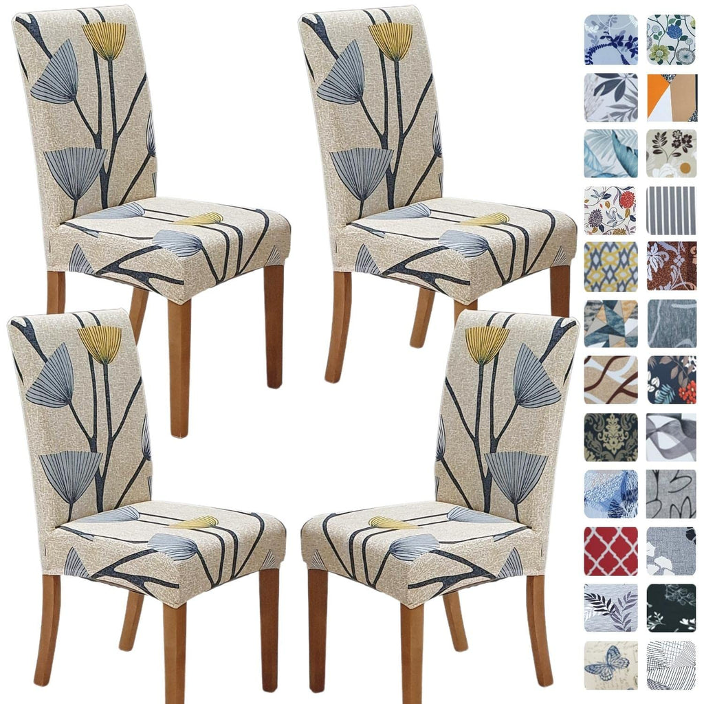 SPRINGRICO Chair Covers for Dining Room 6 Pack, Stretch Dining Chair Cover, Washable Spandex Kitchen Parsons Chair Slipcovers, Removable Seat Protector for Home or Party (Set of 6, Floral Beige)