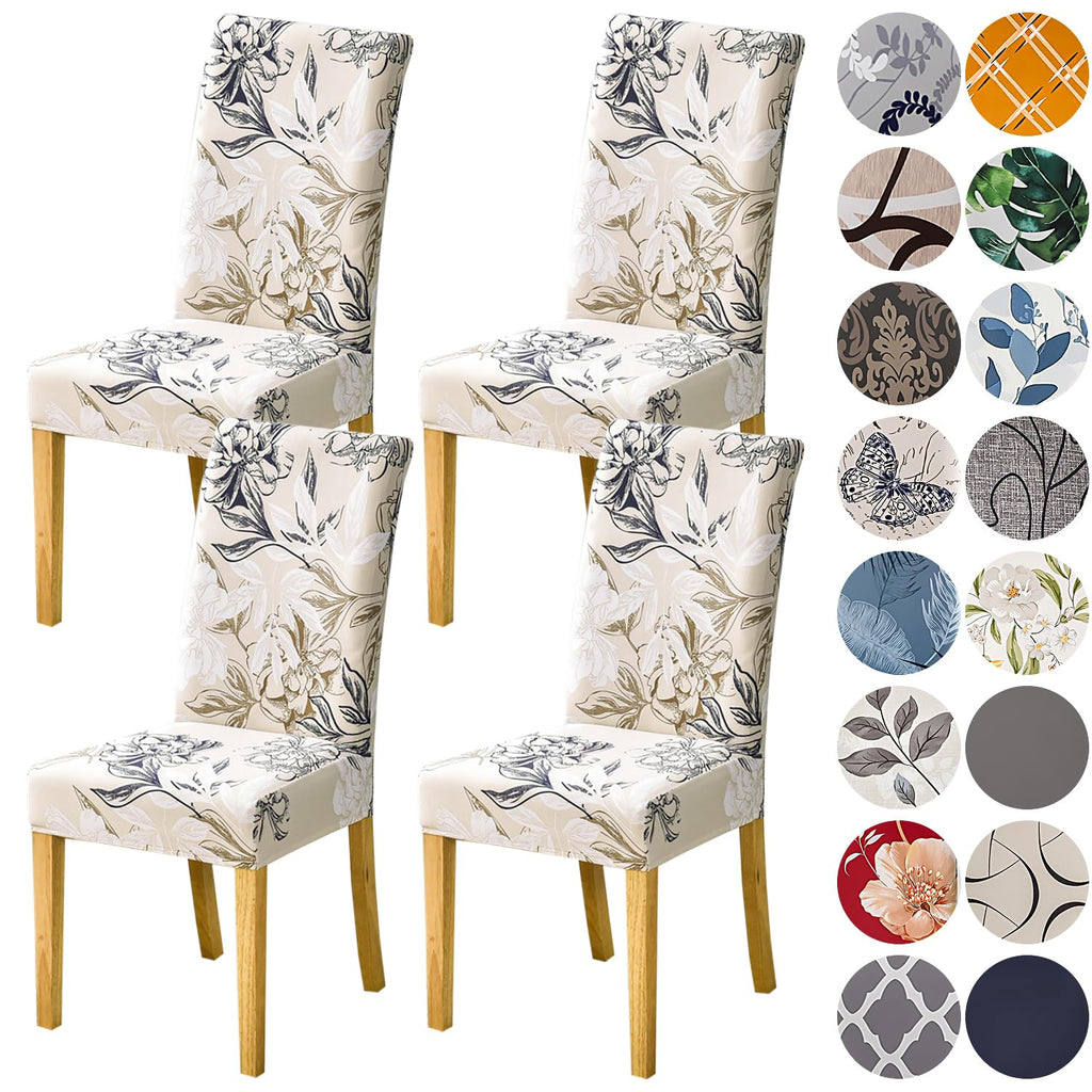 HZDHCLH 6 Pack Chair Covers for Dining Room,Soft Spandex Removable Washable Anti-dust Seat Slipcover, Protector for Hotel,Office,Ceremony,Banquet Wedding Party(Beige, Set of 6)