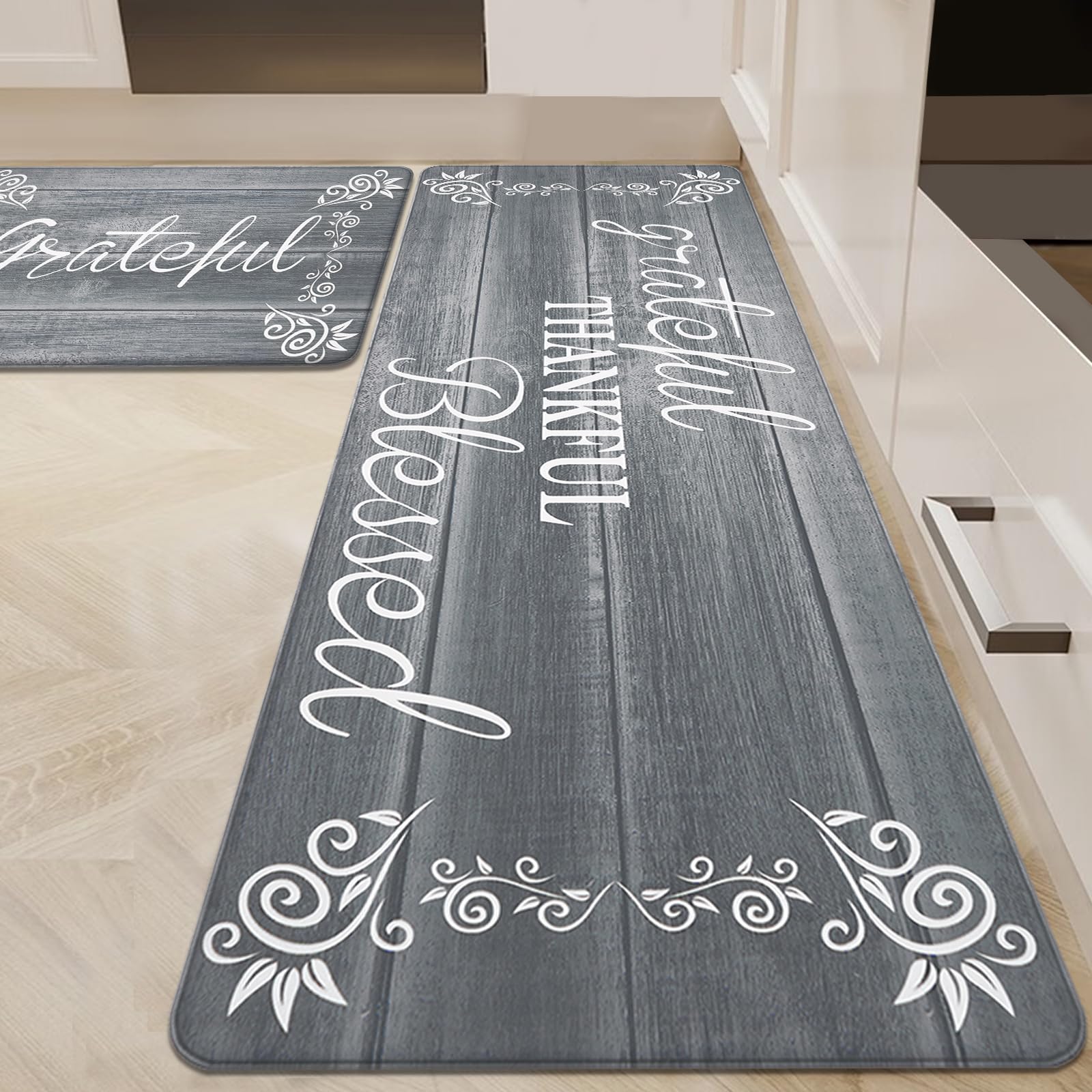 HEBE Anti Fatigue Kitchen Mat Set of 2 Non Slip Cushioned Kitchen Mats for Floor Waterproof Farmhouse Kitchen Rugs and Mats Set Comfort Standing Desk Mat Carpet for Sink,Office,Laundry
