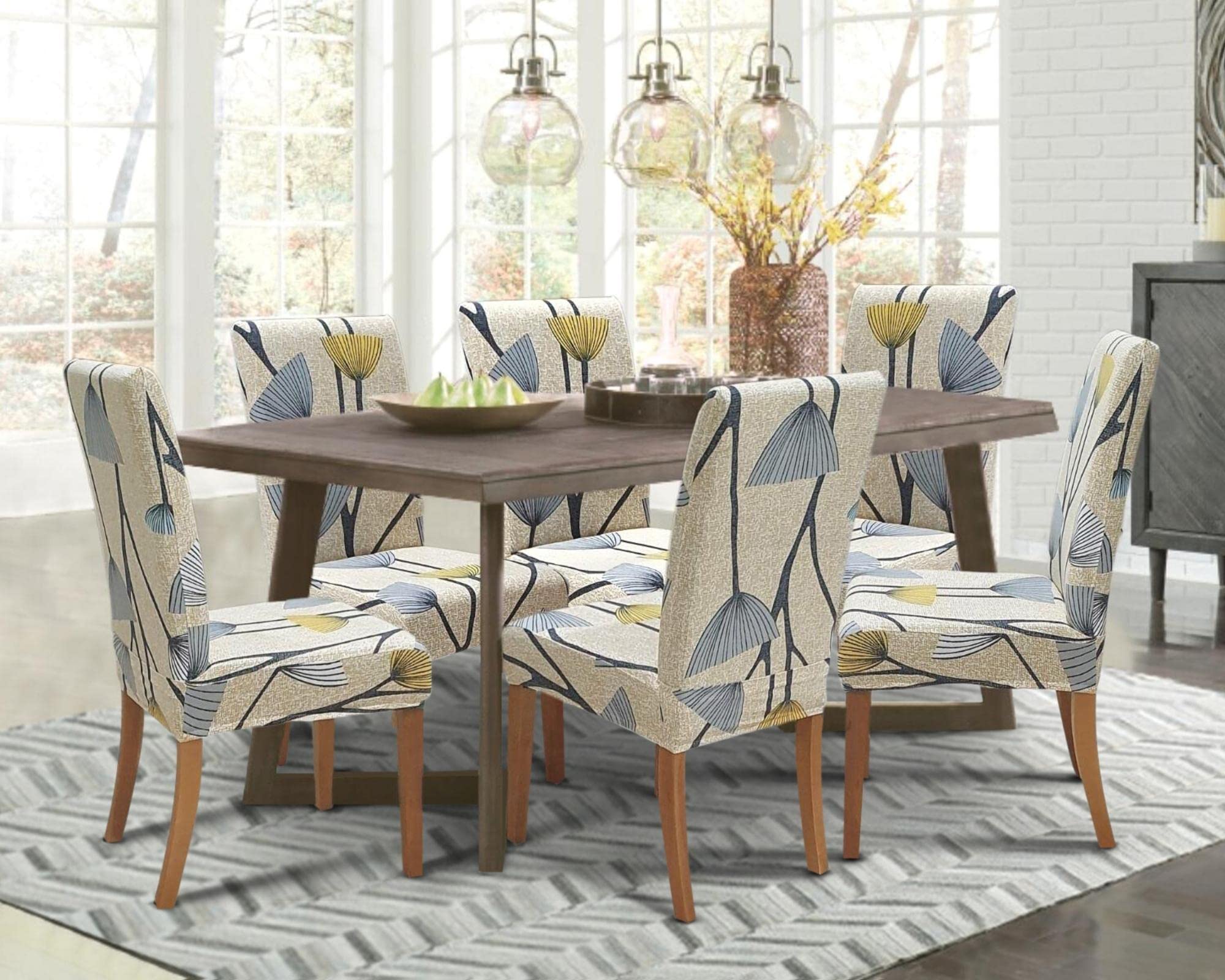 SPRINGRICO Chair Covers for Dining Room 6 Pack, Stretch Dining Chair Cover, Washable Spandex Kitchen Parsons Chair Slipcovers, Removable Seat Protector for Home or Party (Set of 6, Floral Beige)
