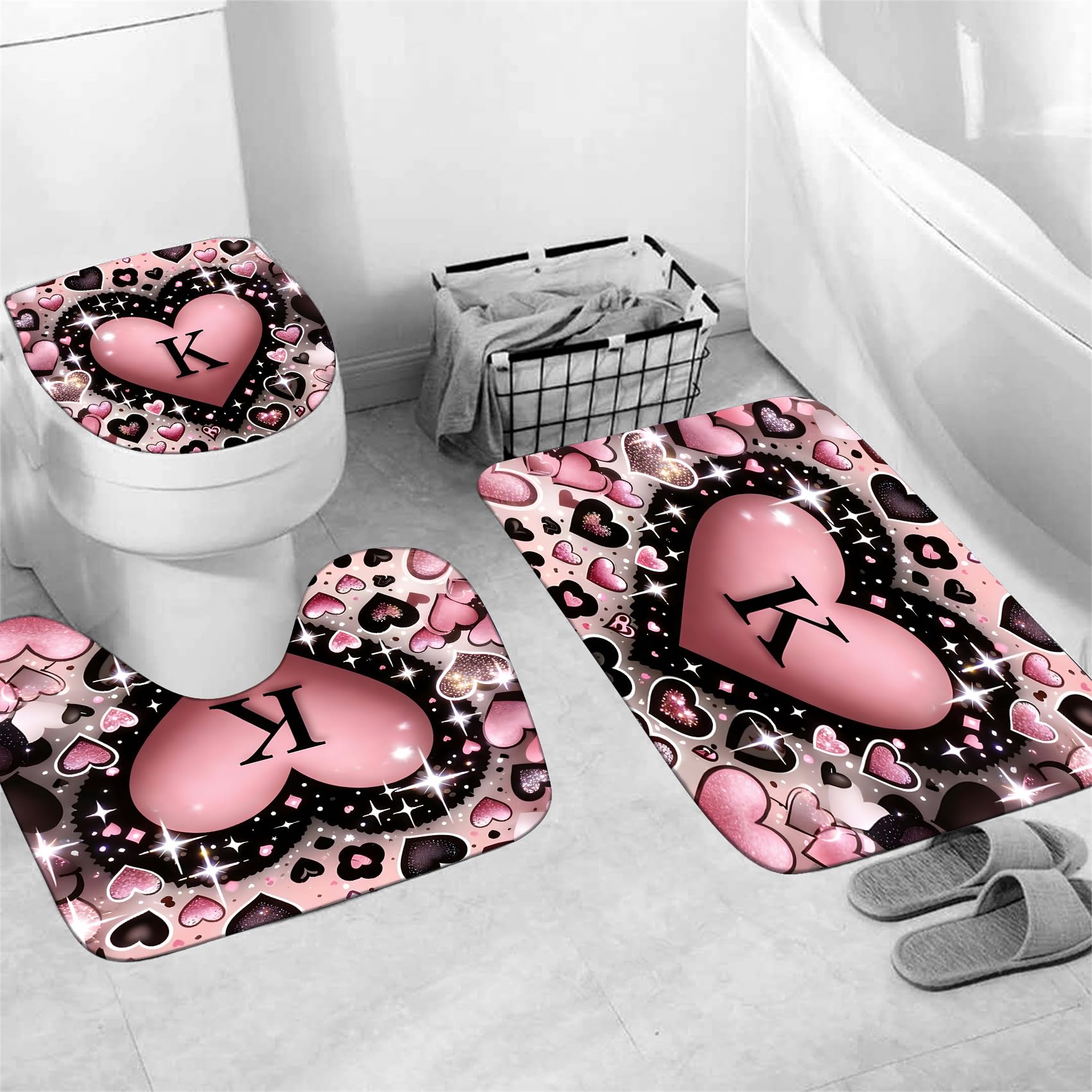 AZHM Golden Crown Print Shower Curtain Set Black Luxury Bathroom Accessories Sets with Shower Curtain and Rugs