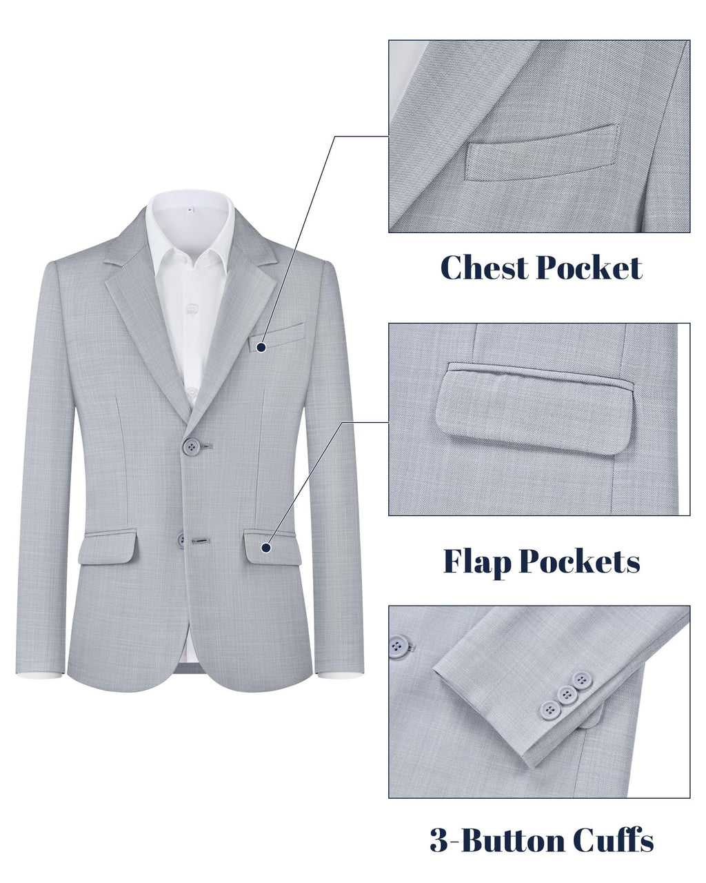 WULFUL Boys' Slim Fit Suit 3 Pieces:Jacket, Pants, Shirt,Summer Suit Set for Teens Boys Wedding Beach