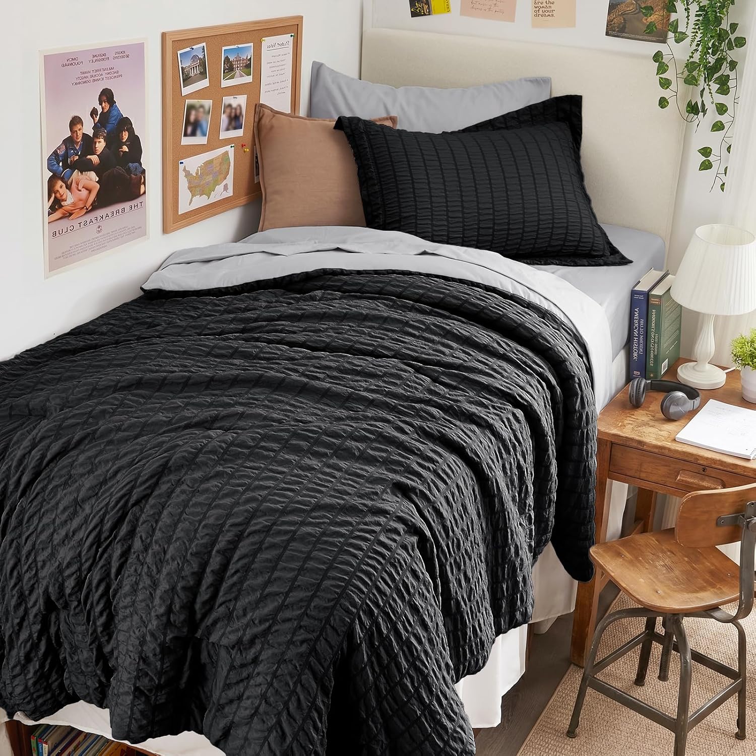 HYMOKEGE 7 Piece King Size Comforter Set Seersucker, All Season Luxury Bed in a Bag for Bedroom, Bedding Set with Comforters, Sheets, Pillowcases & Shams, Dark Grey