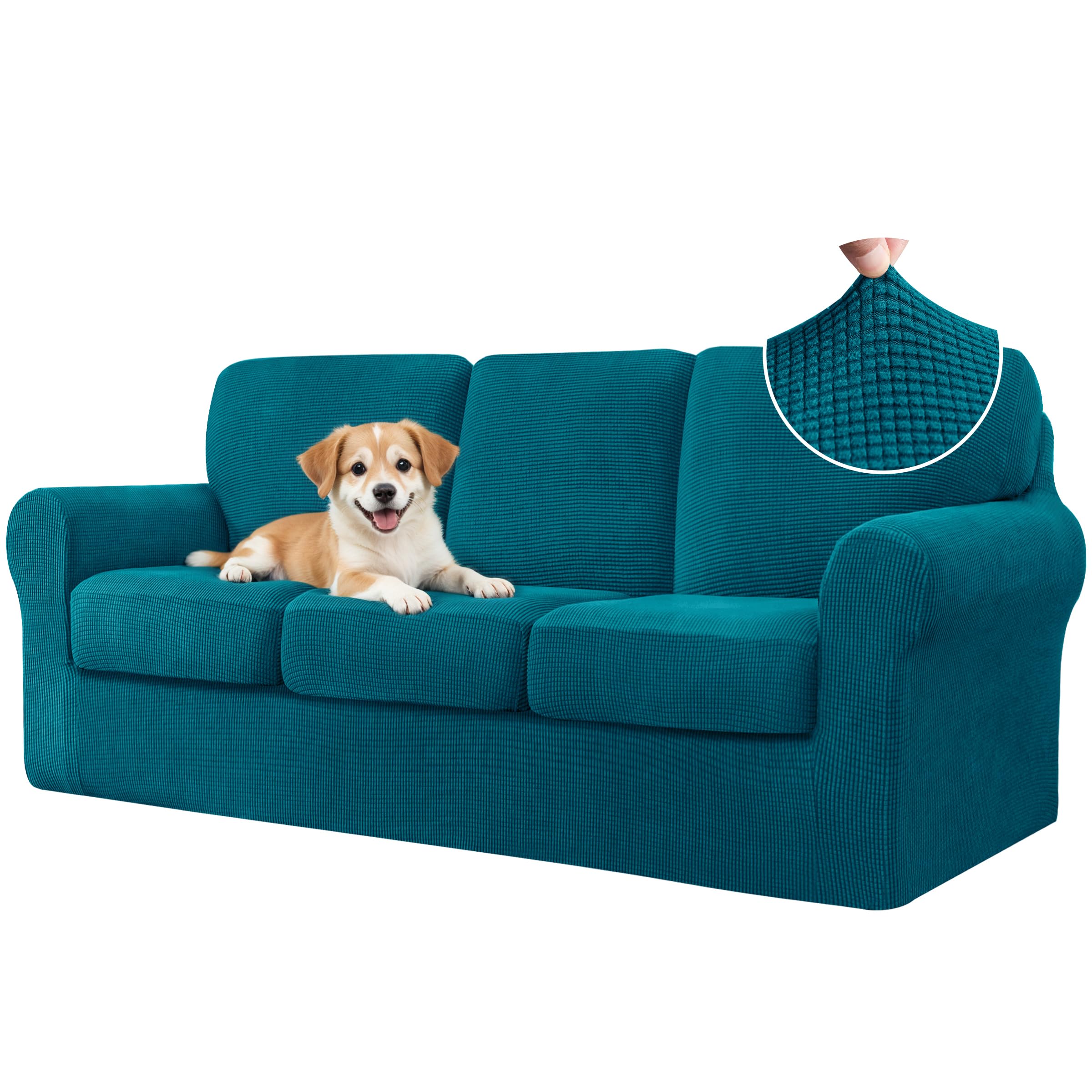 CHUN YI 7 Piece Couch Covers Sofa Covers Washable, Stretch Sofa Slipcovers for 3 Cushion Couch with Seperate Backrest and Cushion Covers, Anti Slip Furniture Protector for Dogs Pets (Large, Grey)