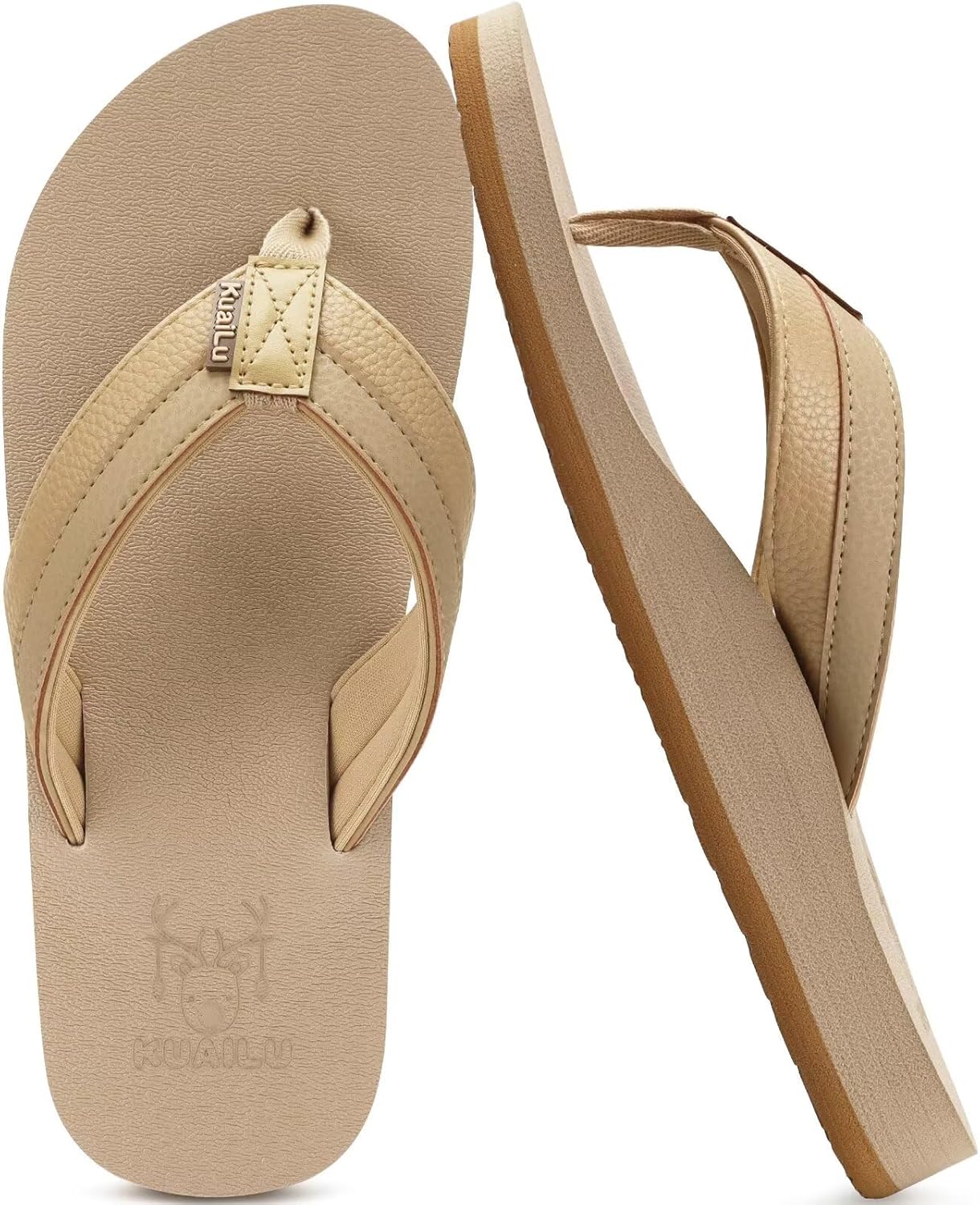 KuaiLu Men's Yoga Mat Leather Flip Flops with Arch Support Comfortable Cushion Walking Thong Sandals Slip On Indoor Outdoor