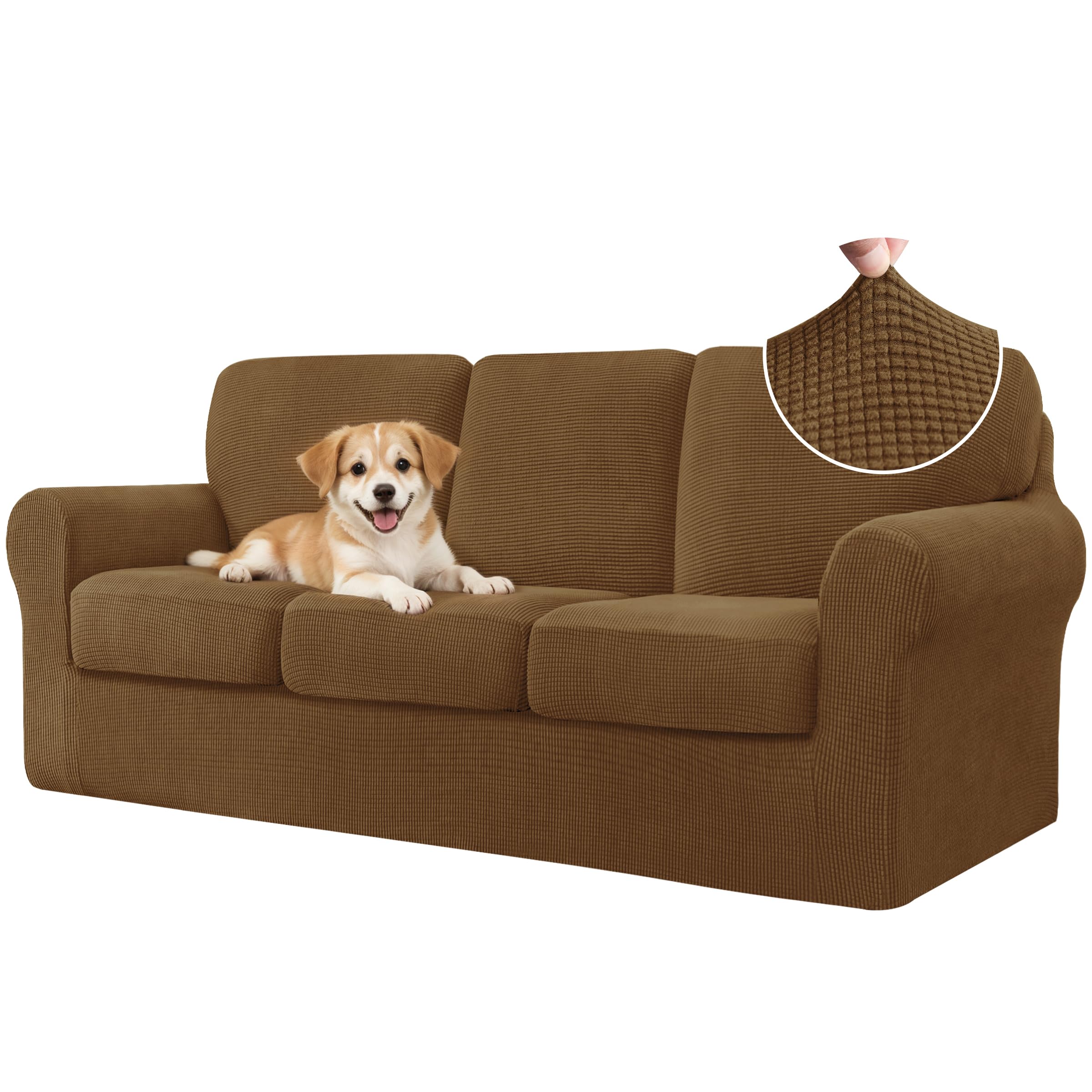 CHUN YI 7 Piece Couch Covers Sofa Covers Washable, Stretch Sofa Slipcovers for 3 Cushion Couch with Seperate Backrest and Cushion Covers, Anti Slip Furniture Protector for Dogs Pets (Large, Grey)