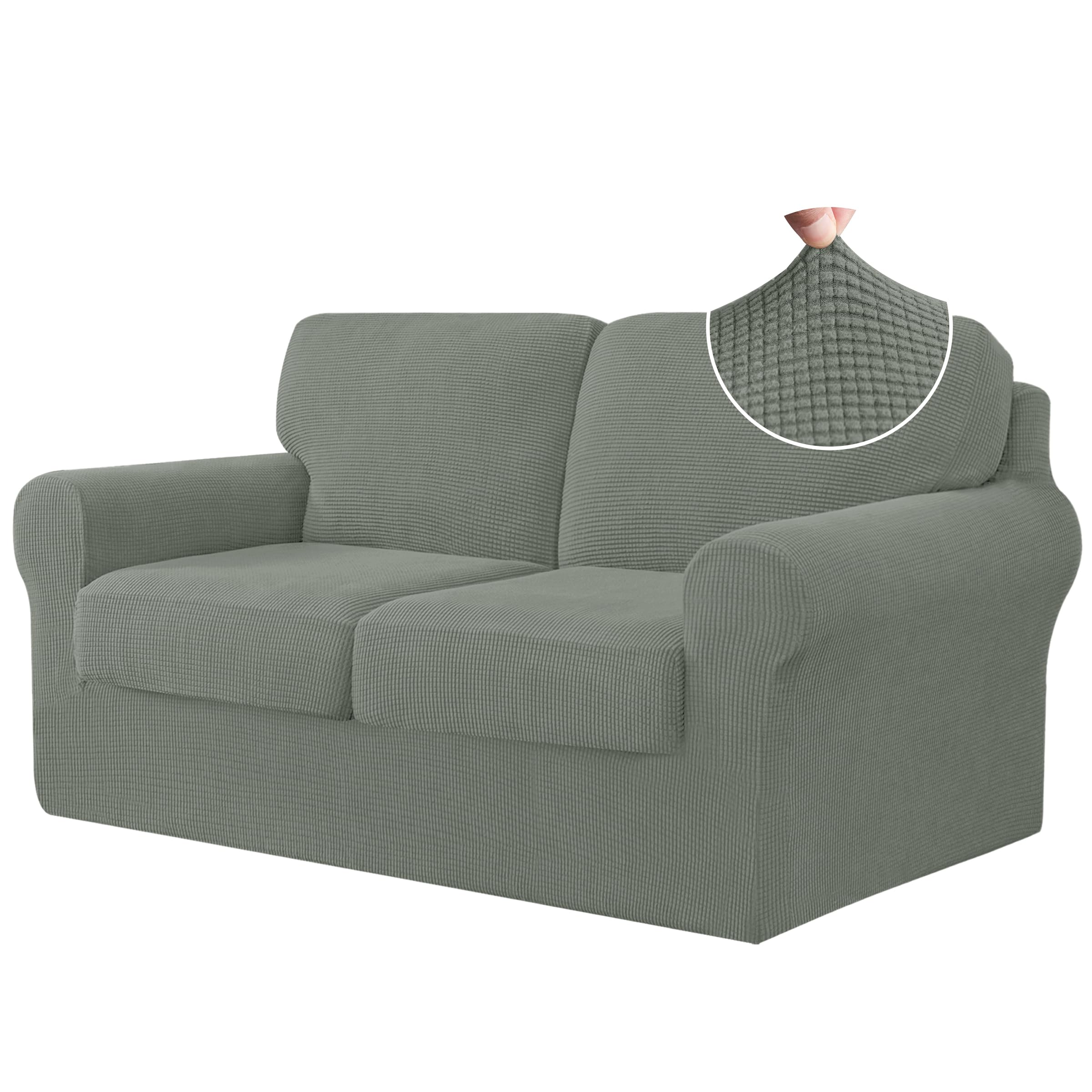 CHUN YI 7 Piece Couch Covers Sofa Covers Washable, Stretch Sofa Slipcovers for 3 Cushion Couch with Seperate Backrest and Cushion Covers, Anti Slip Furniture Protector for Dogs Pets (Large, Grey)