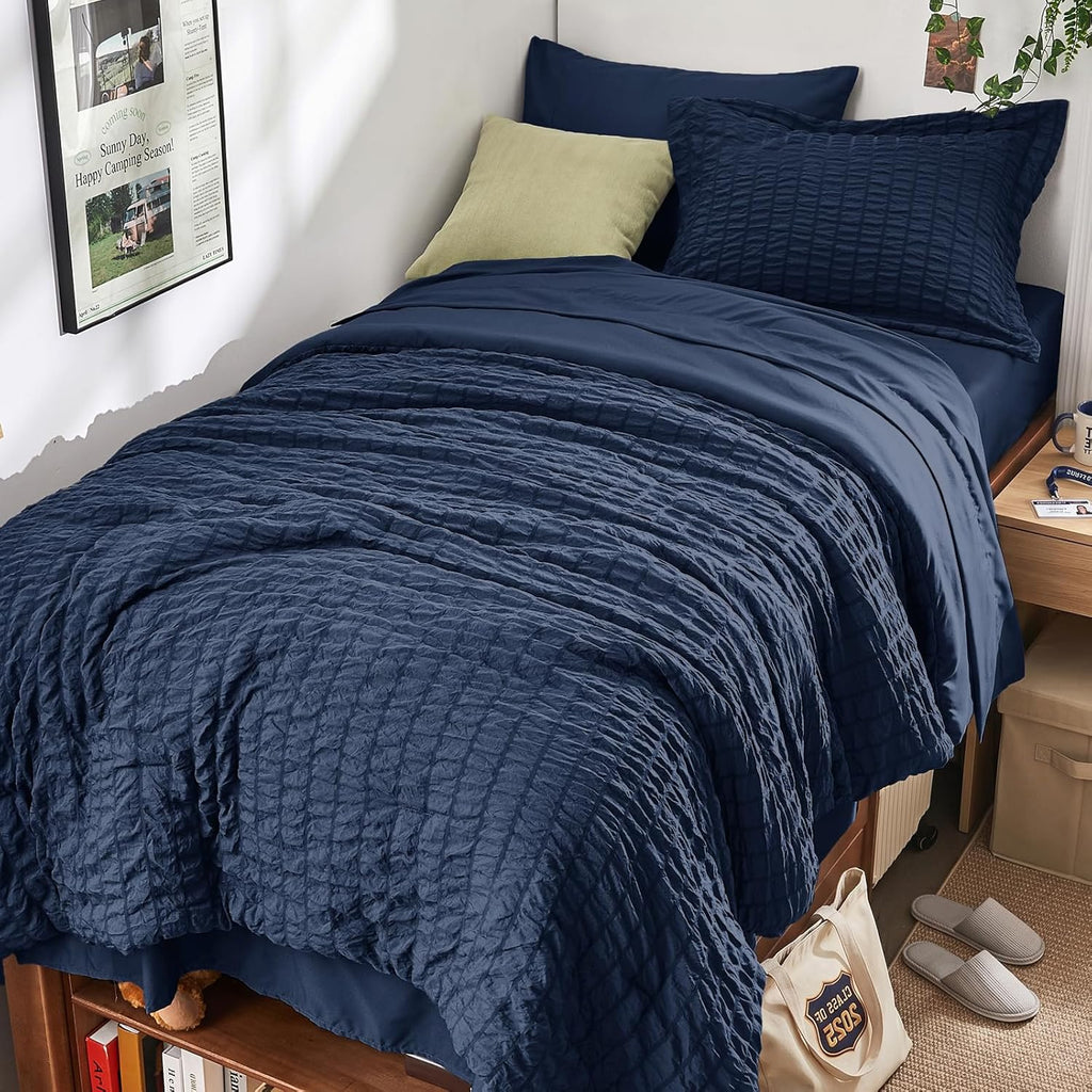 HYMOKEGE 7 Piece King Size Comforter Set Seersucker, All Season Luxury Bed in a Bag for Bedroom, Bedding Set with Comforters, Sheets, Pillowcases & Shams, Dark Grey