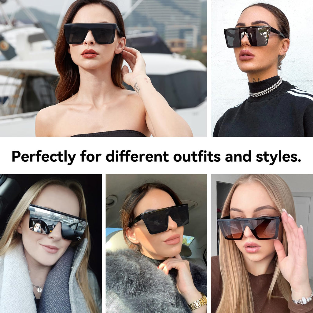 Dollger Square Oversized Sunglasses for Women Men Fashion Flat Top Big Black Frame Shades