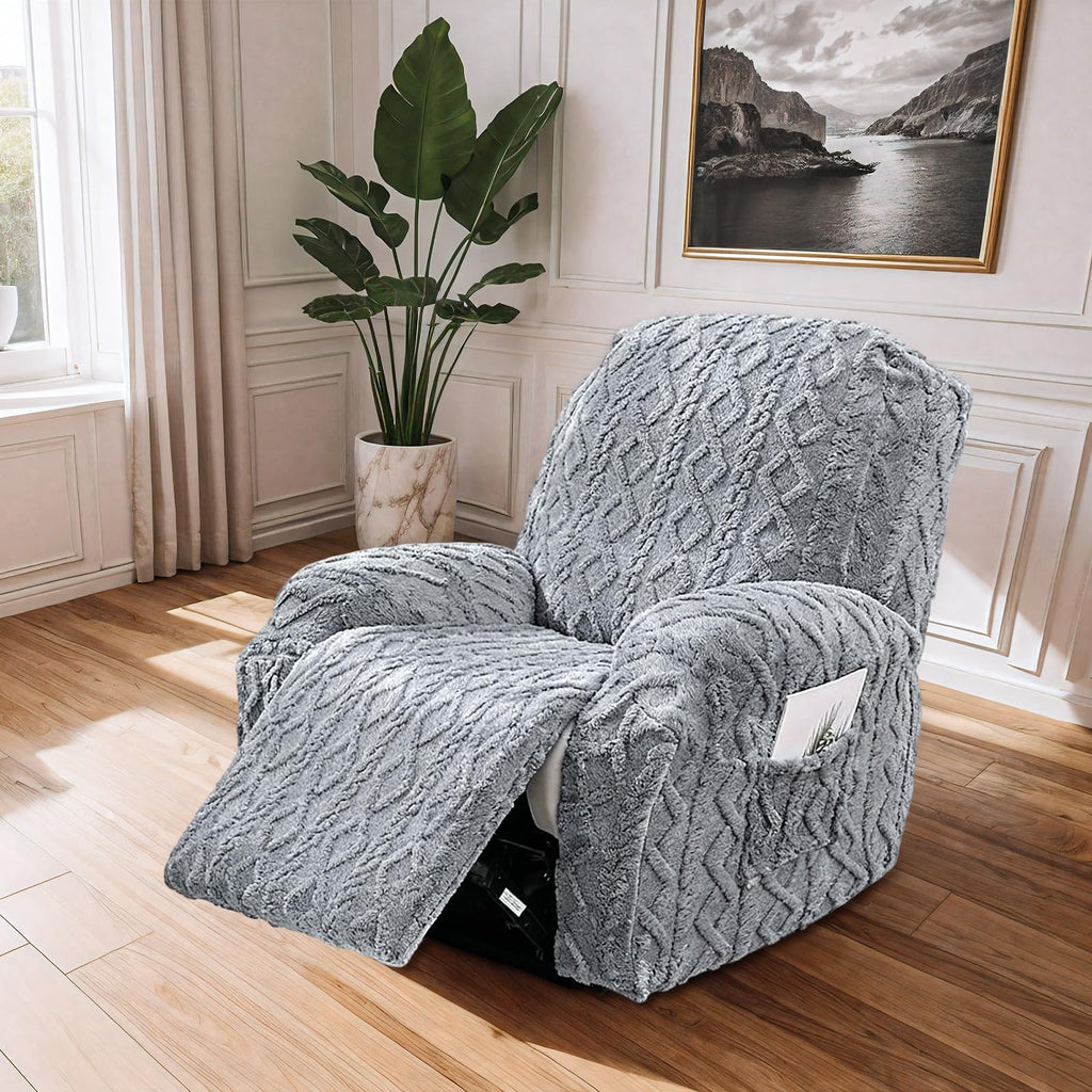 JOKIVTOU Recliner Chair Covers 4-Pieces Reclining Chair Slipcovers with Pocket& Elastic Bottom, Soft Feel Fitted Lazy Boy Sofa Couch Cover Washable, Stretch Recliner Furniture Protector