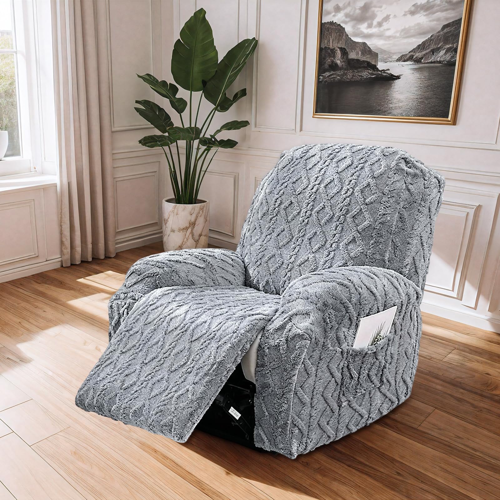 JOKIVTOU Recliner Chair Covers 4-Pieces Reclining Chair Slipcovers with Pocket& Elastic Bottom, Soft Feel Fitted Lazy Boy Sofa Couch Cover Washable, Stretch Recliner Furniture Protector