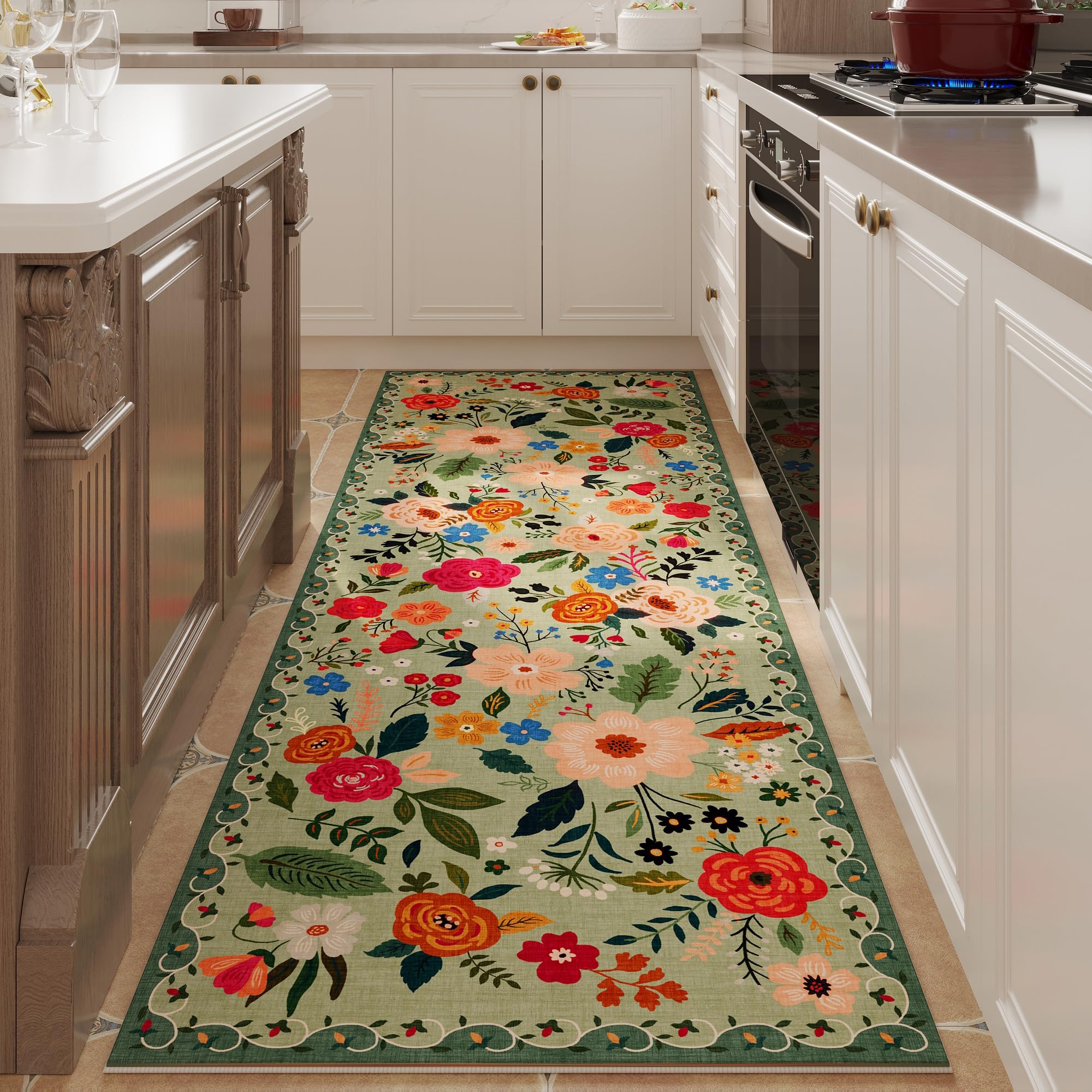 Rugcomf Area Rugs 8x10 Rug for Living Room Clearance Washable Boho Area Rug Non Slip Floral Vintage Low Pile Large Rug for Living Room, Bedroom, Farmhouse, Dining Room, Kids Playroom(Black)