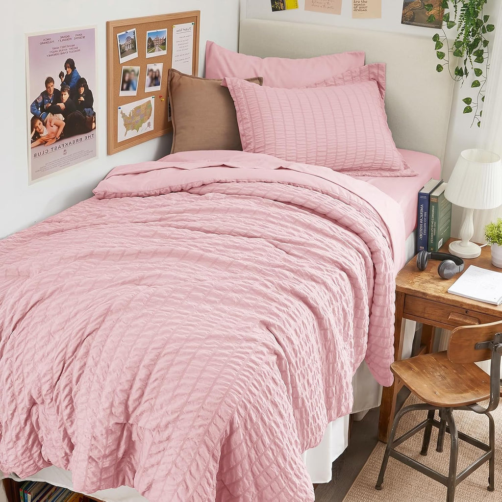 HYMOKEGE 7 Piece King Size Comforter Set Seersucker, All Season Luxury Bed in a Bag for Bedroom, Bedding Set with Comforters, Sheets, Pillowcases & Shams, Dark Grey