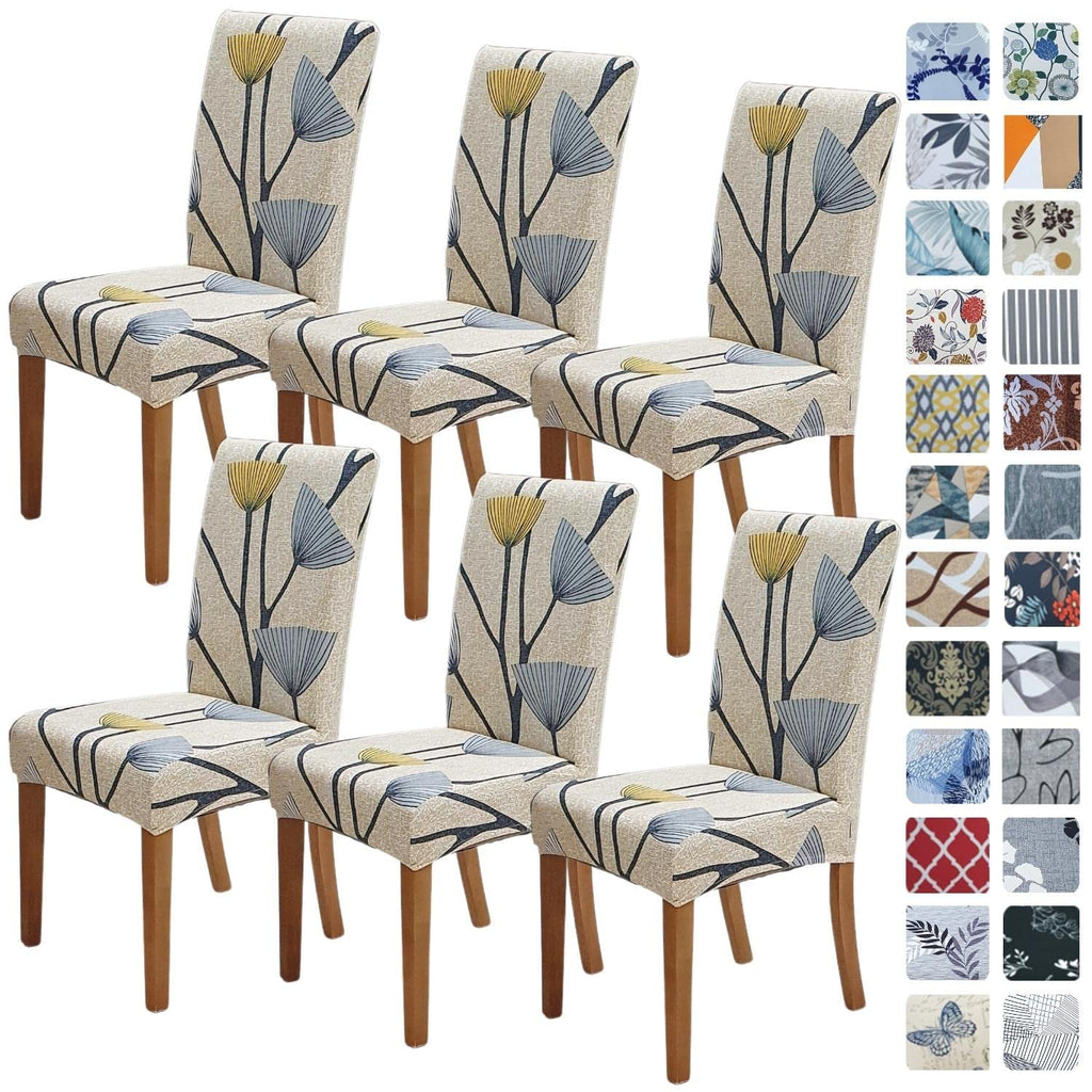 SPRINGRICO Chair Covers for Dining Room 6 Pack, Stretch Dining Chair Cover, Washable Spandex Kitchen Parsons Chair Slipcovers, Removable Seat Protector for Home or Party (Set of 6, Floral Beige)