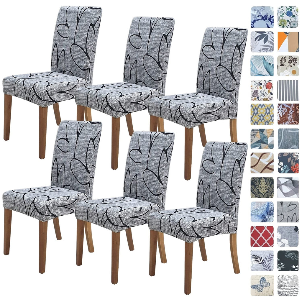 SPRINGRICO Chair Covers for Dining Room 6 Pack, Stretch Dining Chair Cover, Washable Spandex Kitchen Parsons Chair Slipcovers, Removable Seat Protector for Home or Party (Set of 6, Floral Beige)