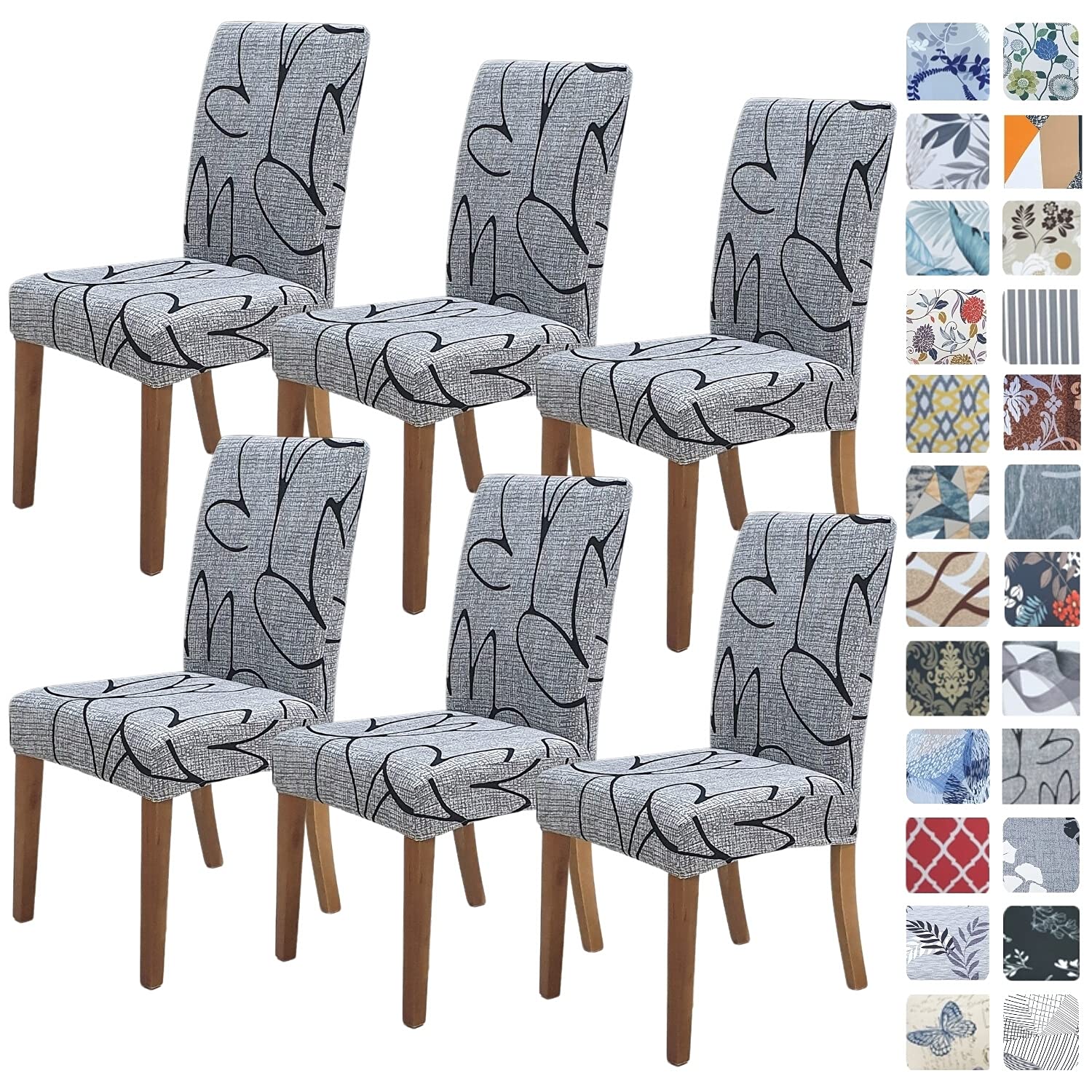 SPRINGRICO Chair Covers for Dining Room 6 Pack, Stretch Dining Chair Cover, Washable Spandex Kitchen Parsons Chair Slipcovers, Removable Seat Protector for Home or Party (Set of 6, Floral Beige)