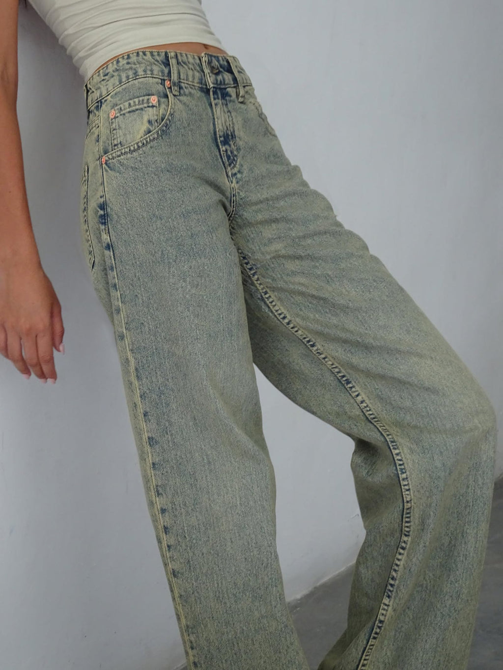 EMMIOL Women Baggy Jeans Mid-Low Waist Boyfriend Streetwear Vintage Jeans Wide Leg Denim Pants