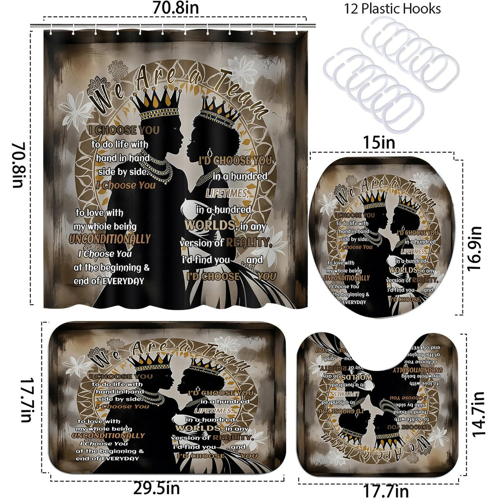 African American Shower Curtain Sets for Bathroom, Black Praying King Bathroom Sets with Waterproof Shower Curtain and Non-Slip Rugs Toilet Lid Cover Bath Mat, Cool Unique Man Bathroom Decor Sets