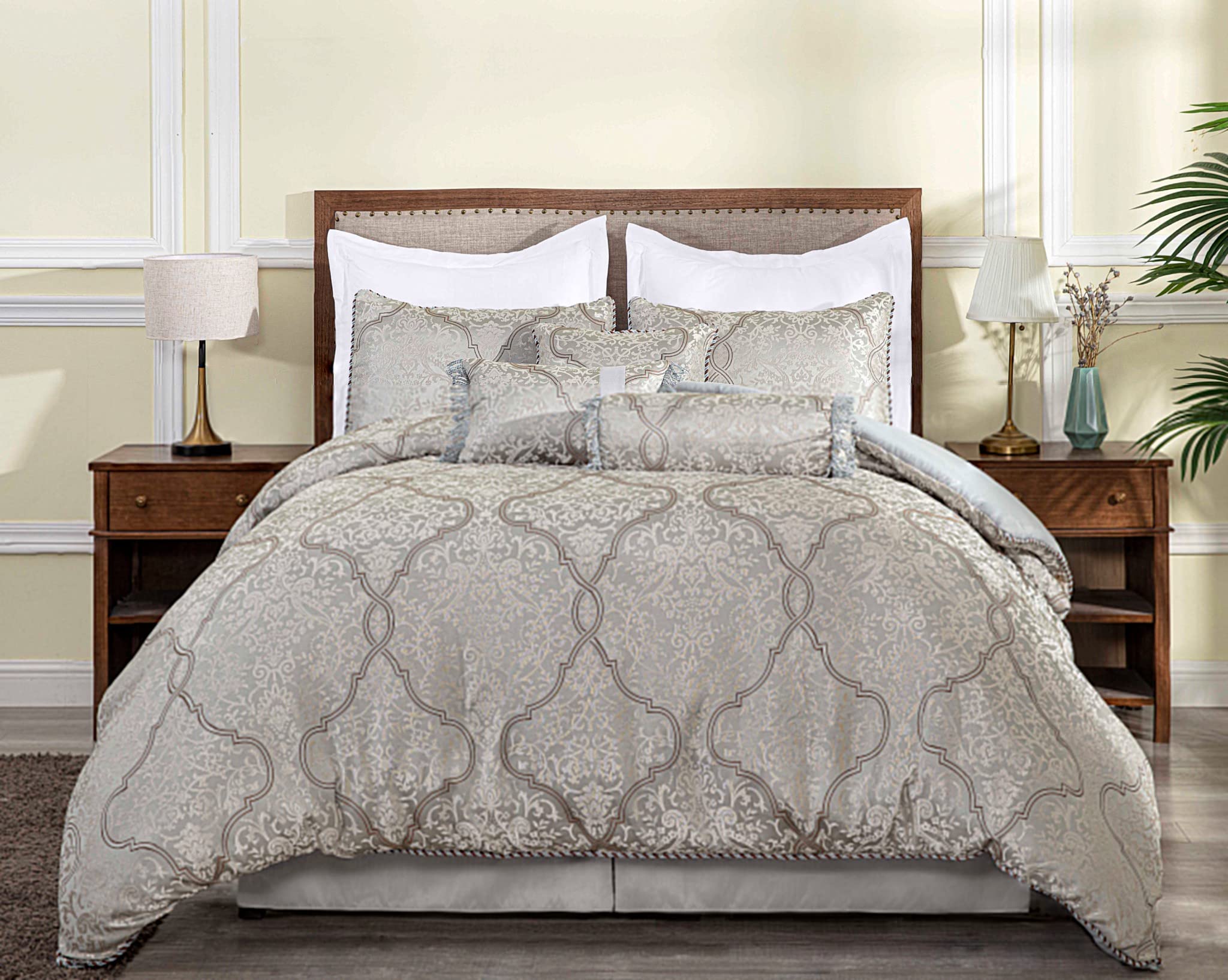 Chezmoi Collection Adelle 7-Piece Paisley Jacquard Embroidered Comforter Bedding Set, King Size