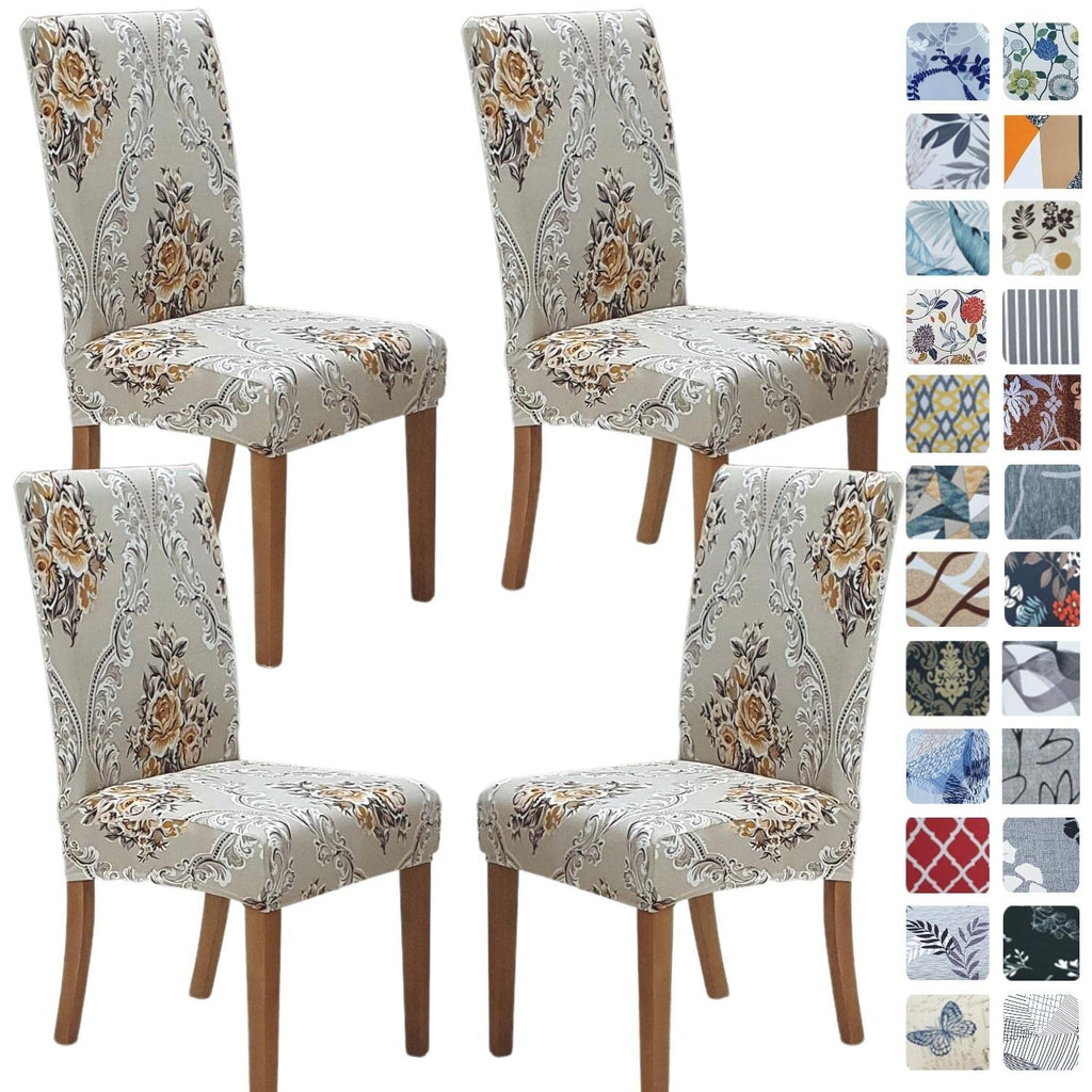 SPRINGRICO Chair Covers for Dining Room 6 Pack, Stretch Dining Chair Cover, Washable Spandex Kitchen Parsons Chair Slipcovers, Removable Seat Protector for Home or Party (Set of 6, Floral Beige)