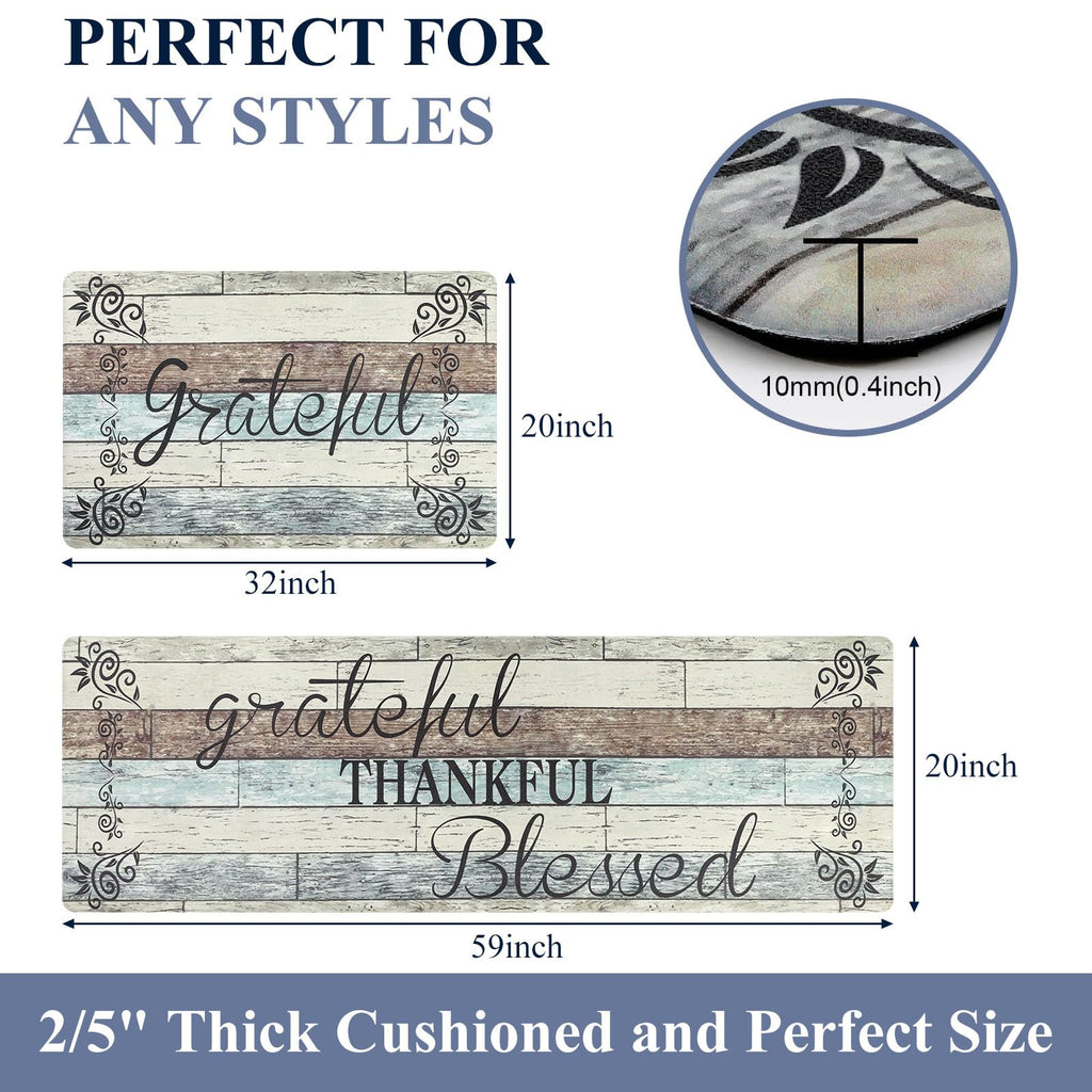 HEBE Anti Fatigue Kitchen Mat Set of 2 Non Slip Cushioned Kitchen Mats for Floor Waterproof Farmhouse Kitchen Rugs and Mats Set Comfort Standing Desk Mat Carpet for Sink,Office,Laundry
