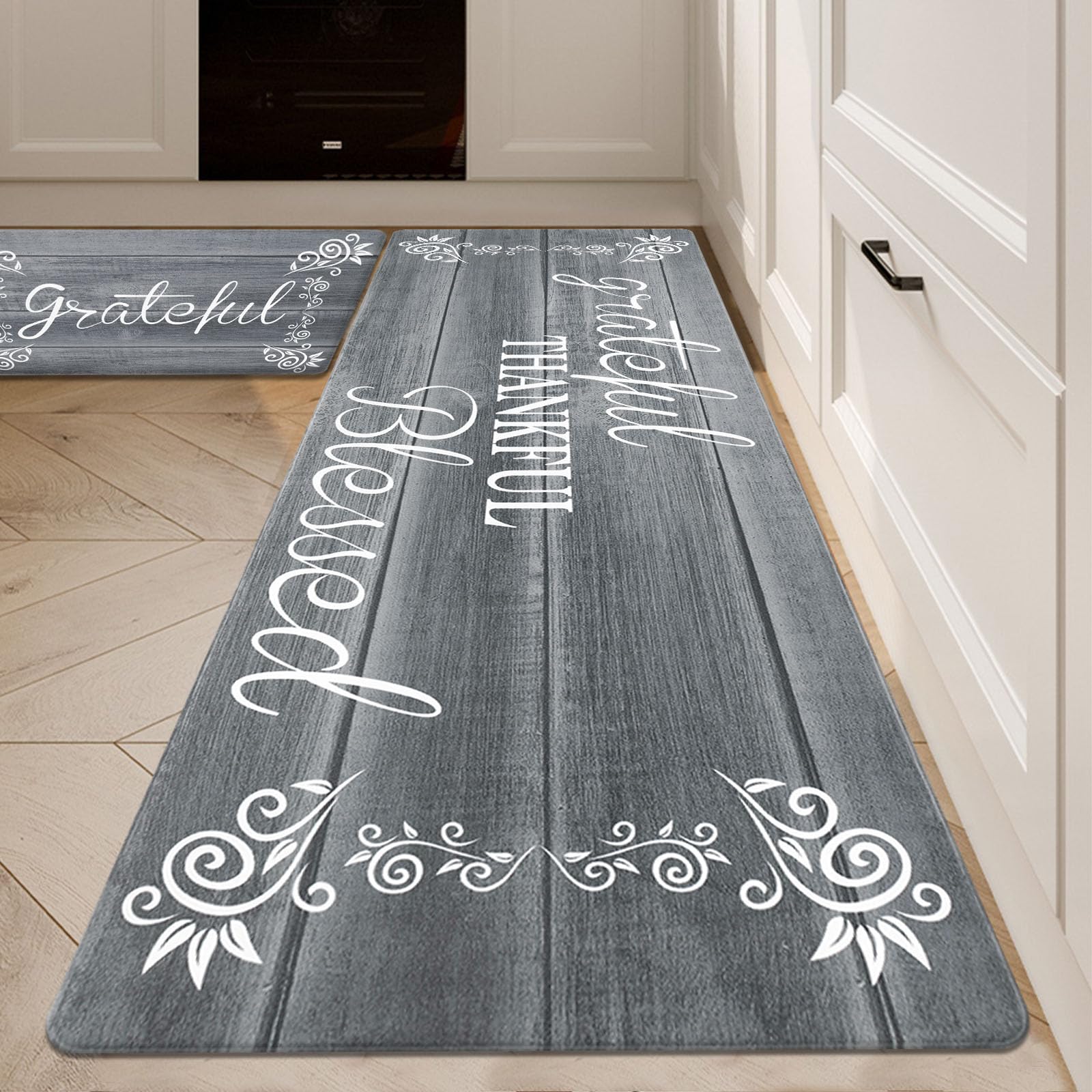 HEBE Anti Fatigue Kitchen Mat Set of 2 Non Slip Cushioned Kitchen Mats for Floor Waterproof Farmhouse Kitchen Rugs and Mats Set Comfort Standing Desk Mat Carpet for Sink,Office,Laundry