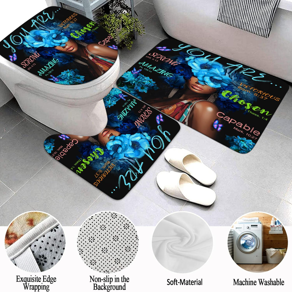 African American Shower Curtain Sets for Bathroom, Black Praying King Bathroom Sets with Waterproof Shower Curtain and Non-Slip Rugs Toilet Lid Cover Bath Mat, Cool Unique Man Bathroom Decor Sets