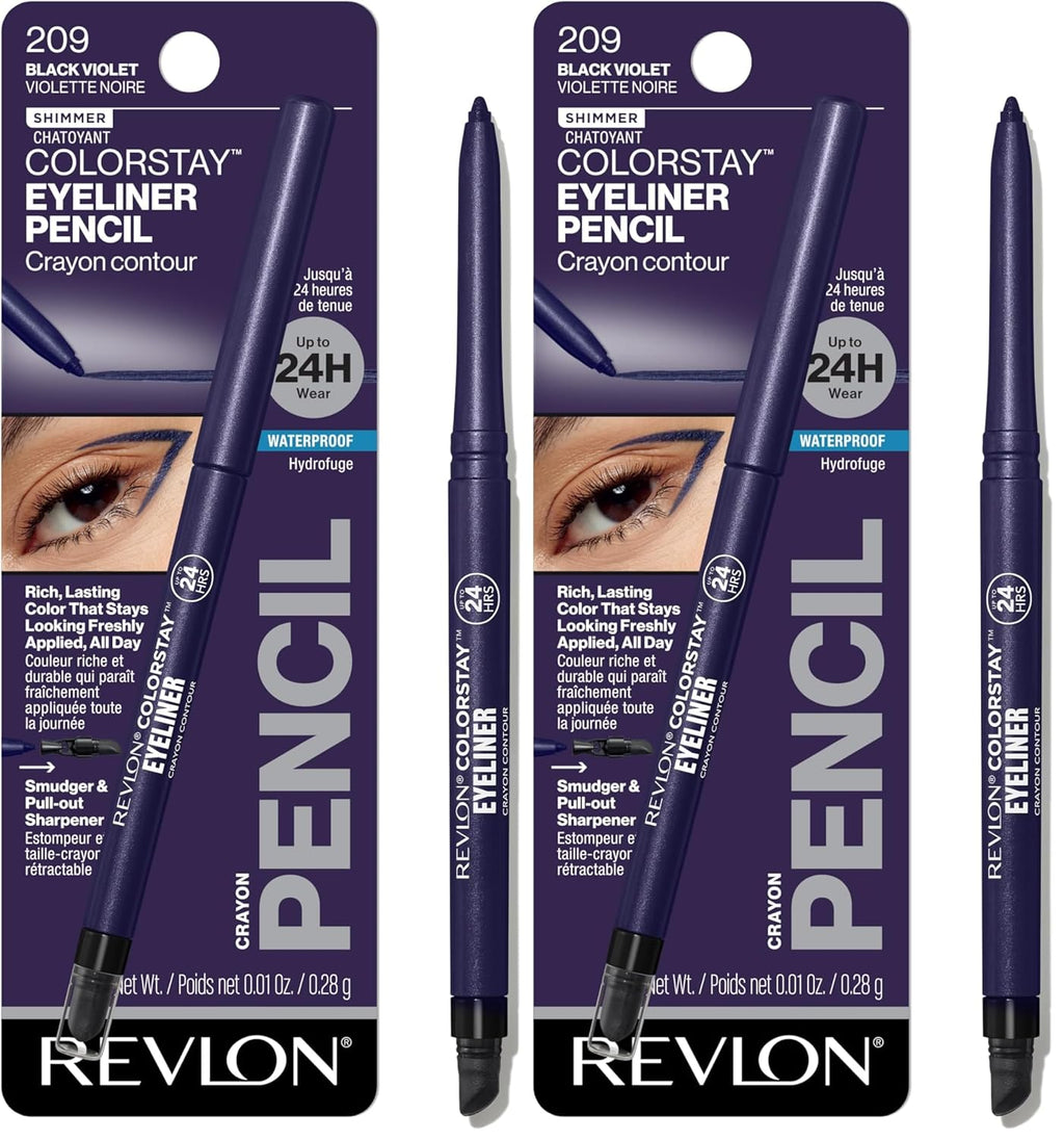 Revlon ColorStay Pencil Waterproof Eyeliner, Smudge-Proof, Eye Makeup with Built-In Sharpener, Long-Lasting, Matte Finish, 201 Black, 2 pack