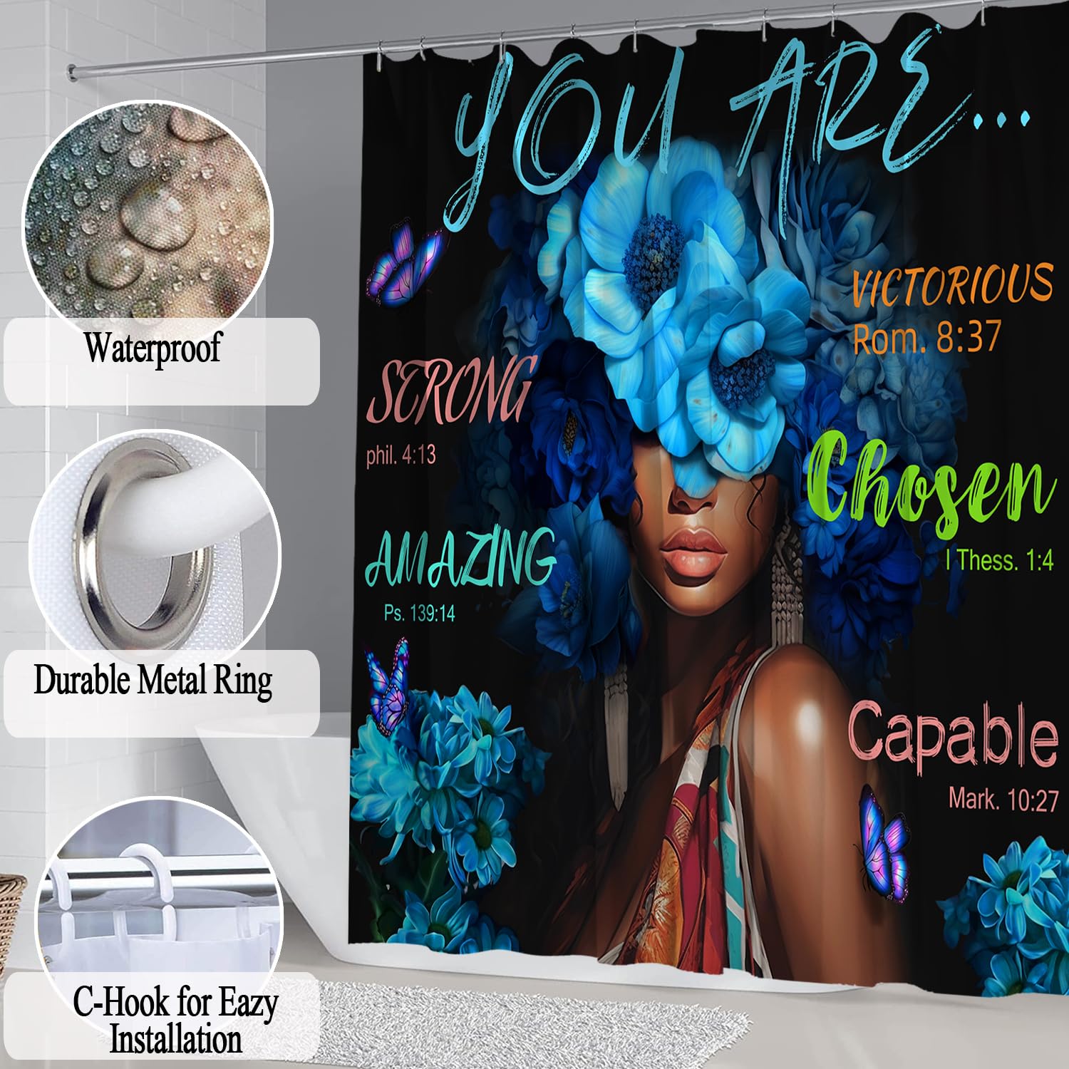 African American Shower Curtain Sets for Bathroom, Black Praying King Bathroom Sets with Waterproof Shower Curtain and Non-Slip Rugs Toilet Lid Cover Bath Mat, Cool Unique Man Bathroom Decor Sets