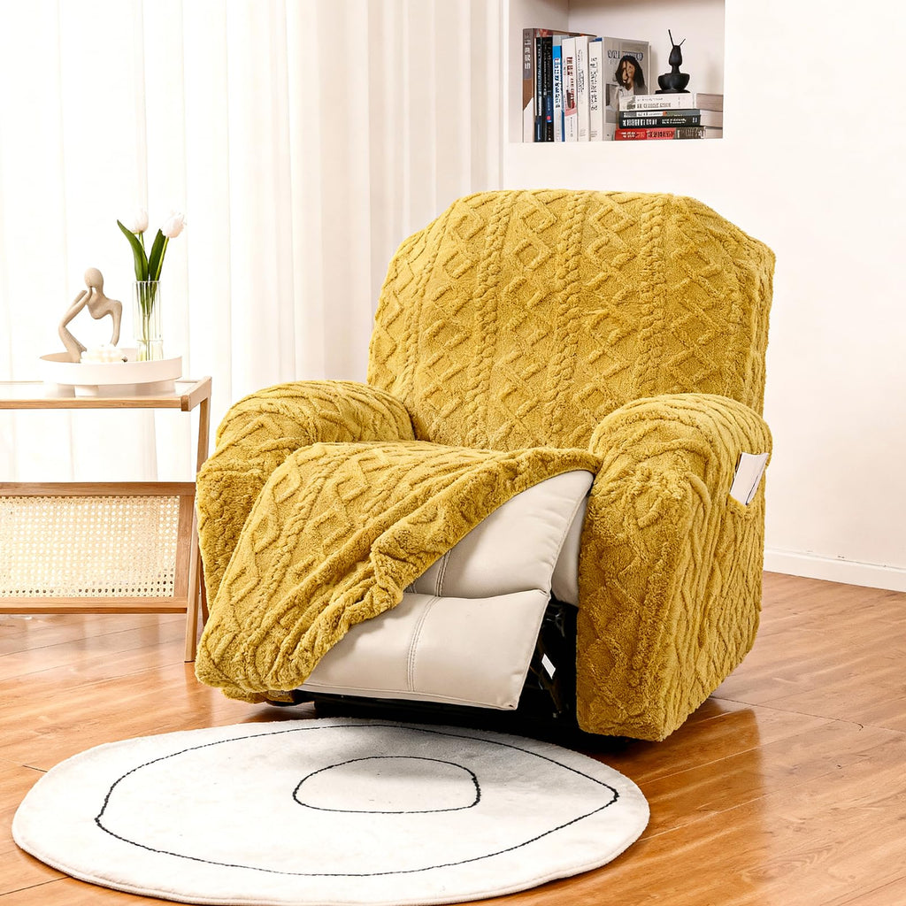 JOKIVTOU Recliner Chair Covers 4-Pieces Reclining Chair Slipcovers with Pocket& Elastic Bottom, Soft Feel Fitted Lazy Boy Sofa Couch Cover Washable, Stretch Recliner Furniture Protector