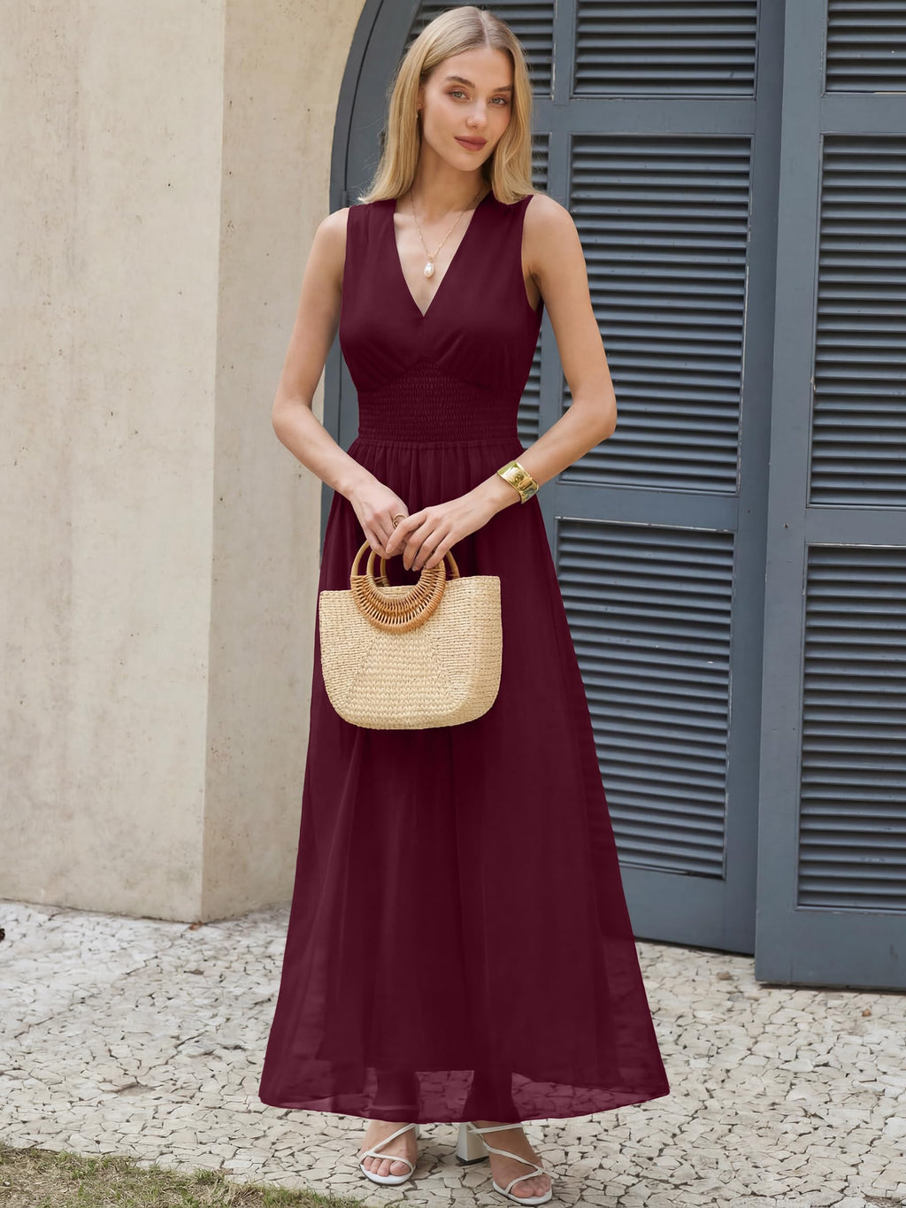 ANRABESS Womens Summer Floral Maxi Dress, A Line Tulle,Elegant for Wedding Guest & Beach Vacation,Flowy Casual Boho Outfits