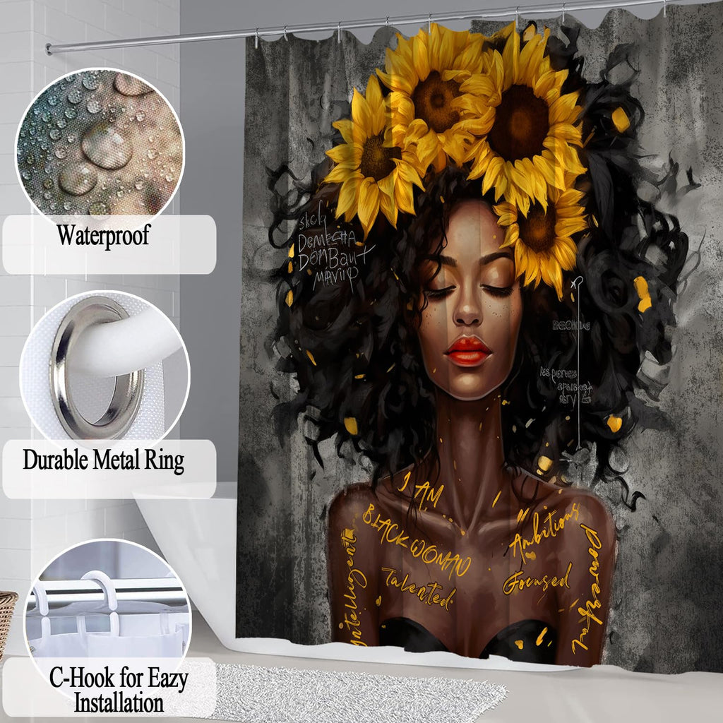African American Shower Curtain Sets for Bathroom, Black Praying King Bathroom Sets with Waterproof Shower Curtain and Non-Slip Rugs Toilet Lid Cover Bath Mat, Cool Unique Man Bathroom Decor Sets