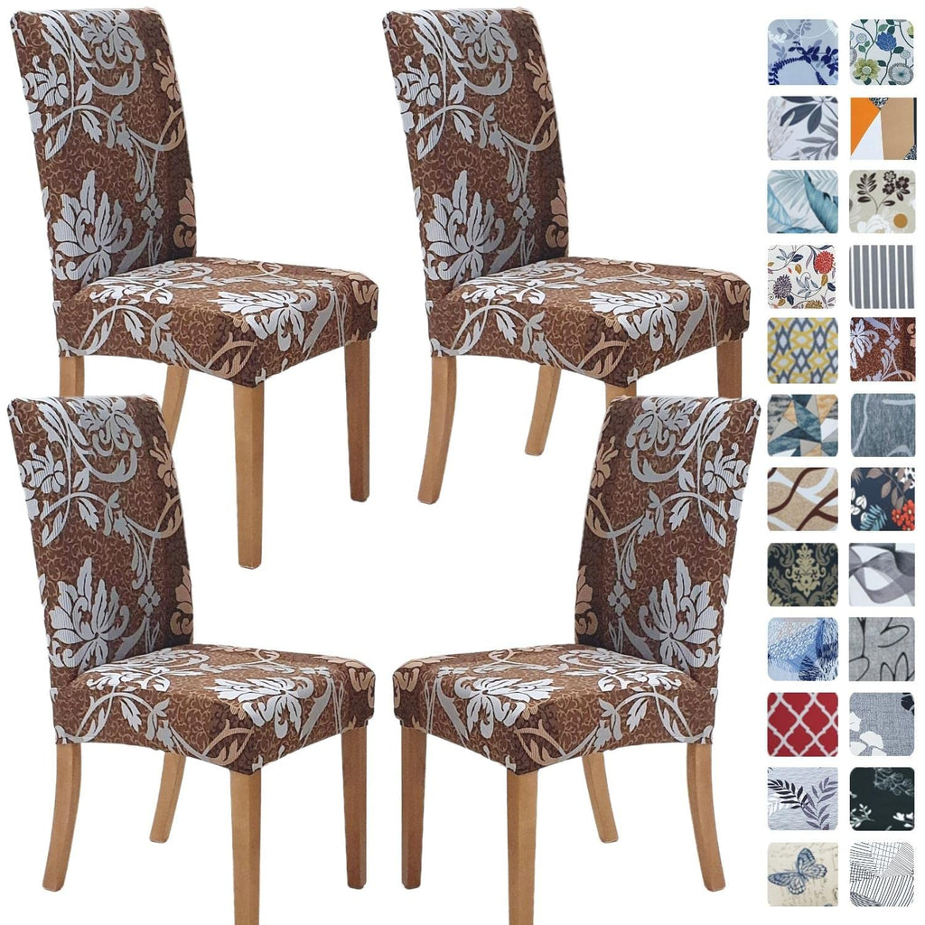 SPRINGRICO Chair Covers for Dining Room 6 Pack, Stretch Dining Chair Cover, Washable Spandex Kitchen Parsons Chair Slipcovers, Removable Seat Protector for Home or Party (Set of 6, Floral Beige)