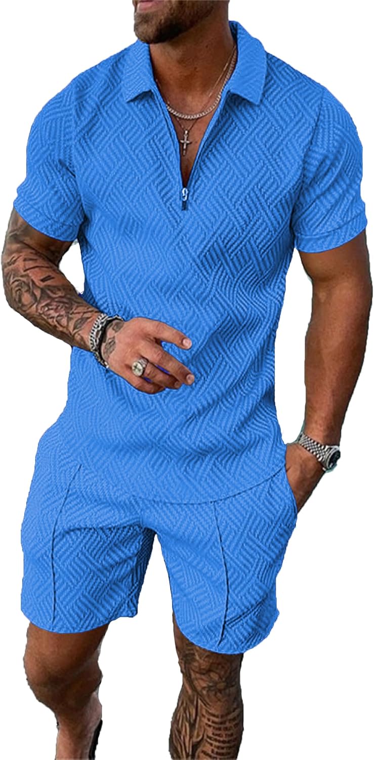 Mens Short Sets 2 Piece Outfits Polo Shirt Fashion Summer Tracksuits Casual Set Short Sleeve and Shorts Set for Men