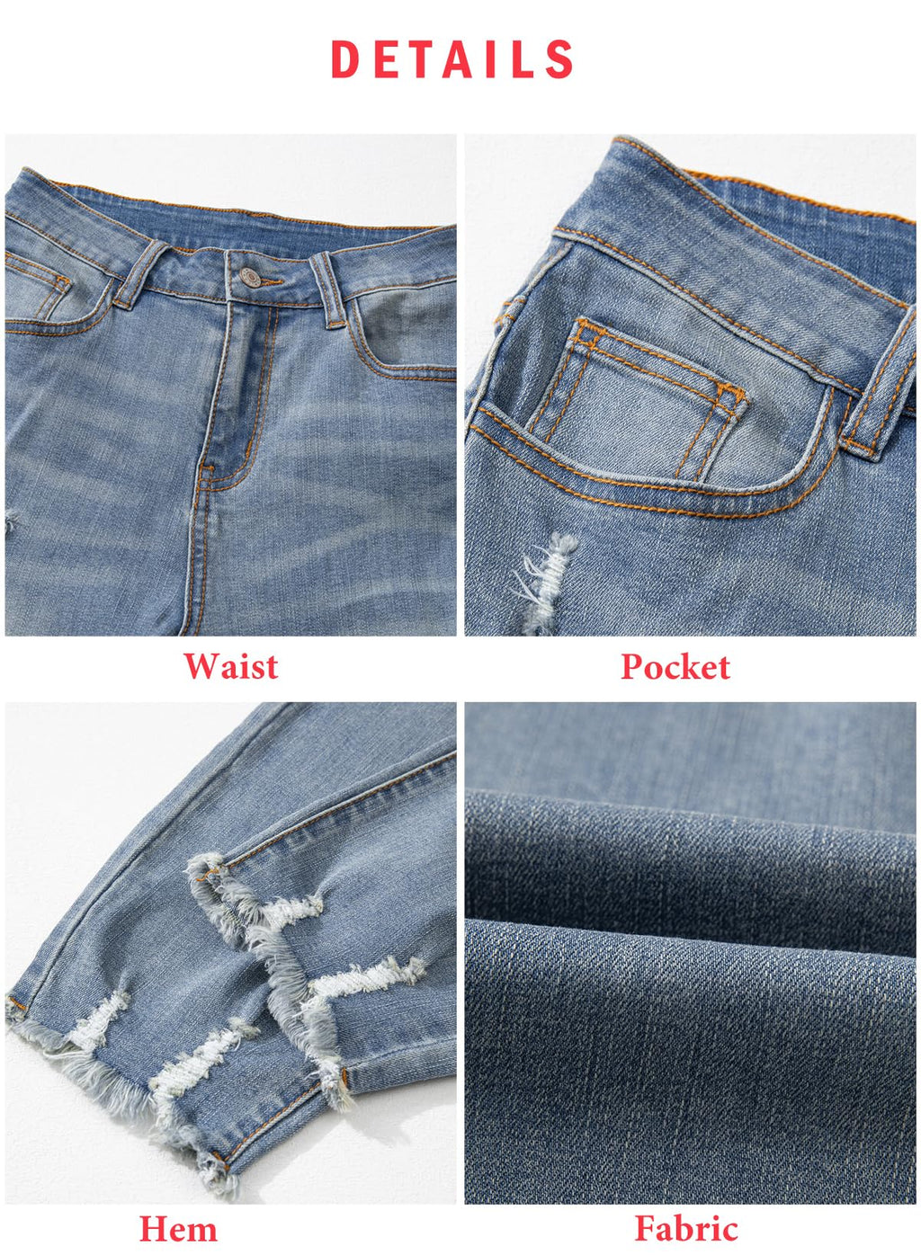 EVALESS Women's High Waisted Tummy Control Straight Ankle Ripped Jeans