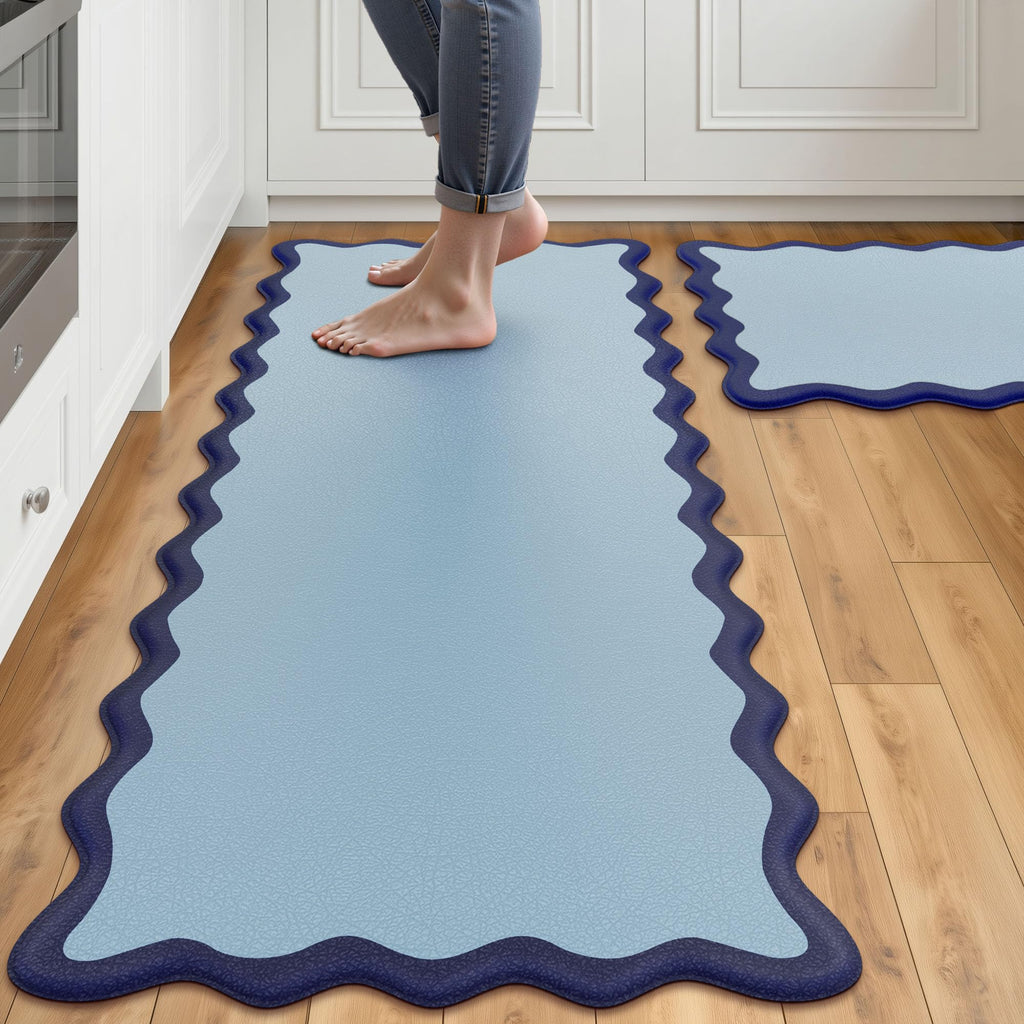 Arenarug Upgrade Scalloped Embossed Kitchen Mats for Floor 2PCS Cushioned Anti Fatigue Waterproof Foam Kitchen Rugs Non Slip Washable Comfort Standing Mat for Office Sink Laundry, Black