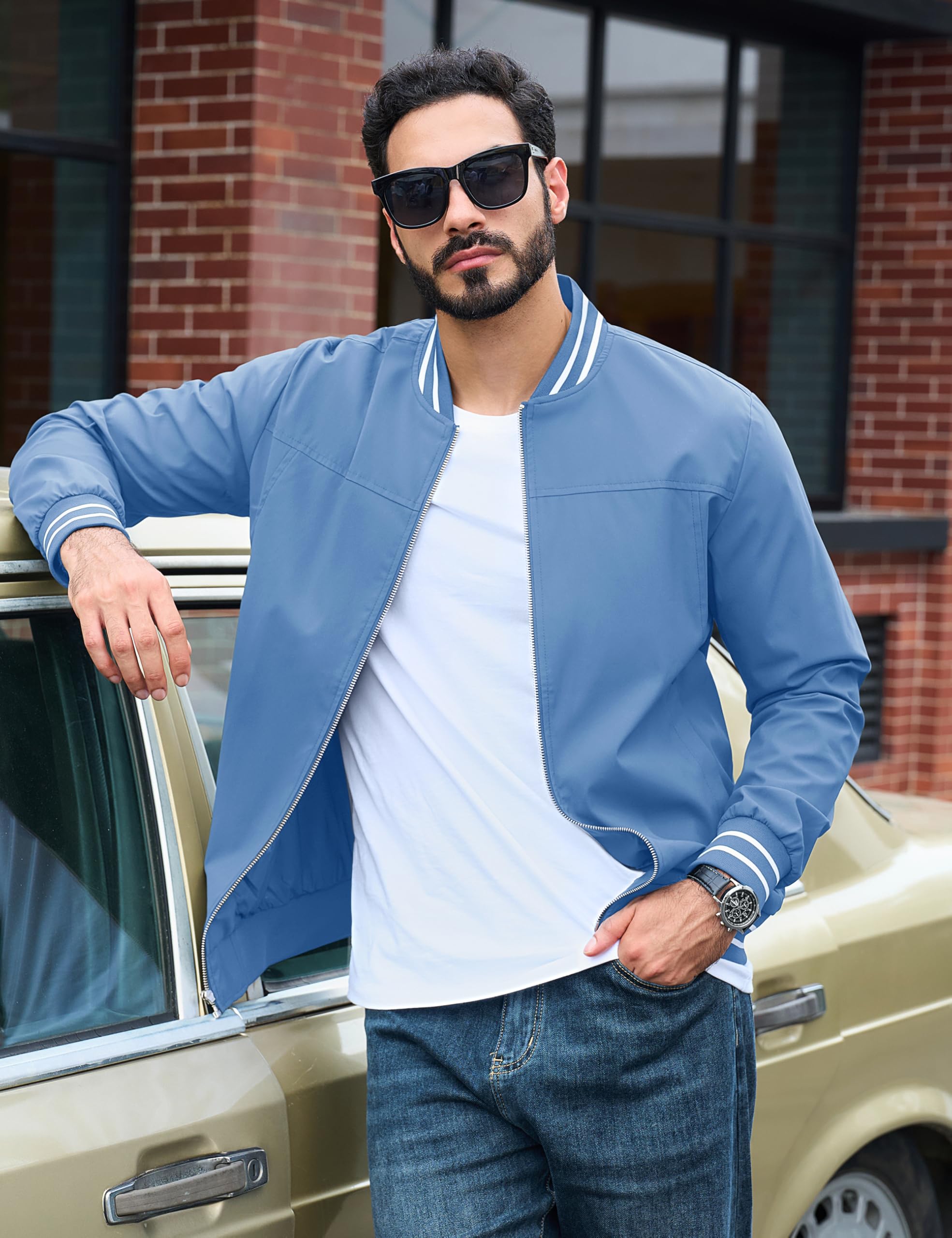 TACVASEN Men's Lightweight Jacket Casual Spring Fall Windbreaker Bomber Zip Up Coat With Pocket