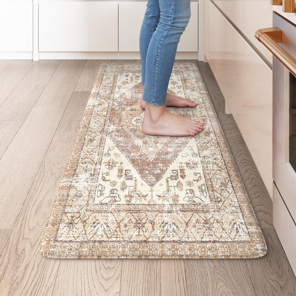 KIMODE Kitchen Mats 2PCS,Cushioned Anti Fatigue Kitchen Rugs and Mats,Non Skid Waterproof Kitchen Mats for Floor,Comfort Foam Standing Mat for Home Decor, Office,Sink,Laundry Room,Desk,Black and White