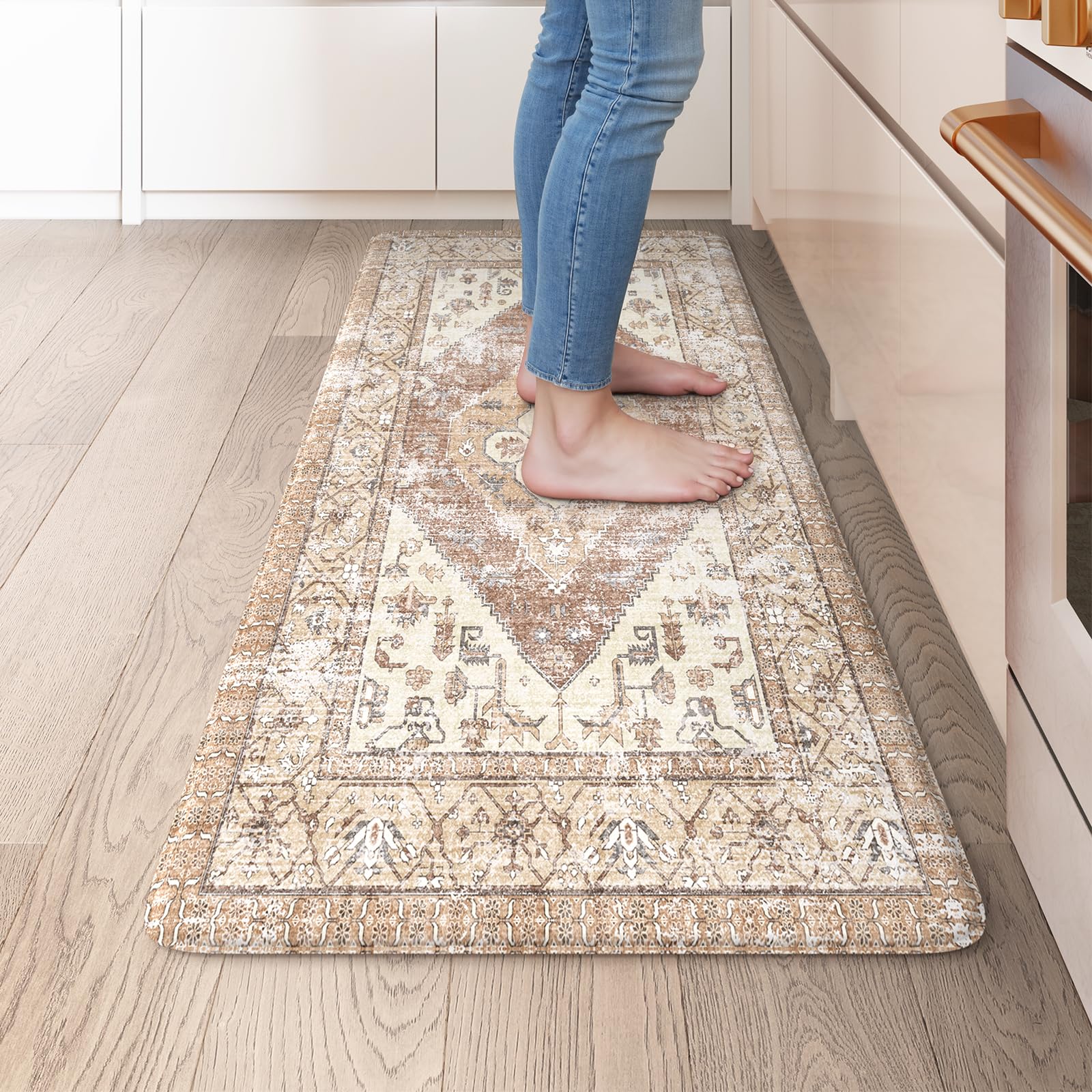 KIMODE Kitchen Mats 2PCS,Cushioned Anti Fatigue Kitchen Rugs and Mats,Non Skid Waterproof Kitchen Mats for Floor,Comfort Foam Standing Mat for Home Decor, Office,Sink,Laundry Room,Desk,Black and White